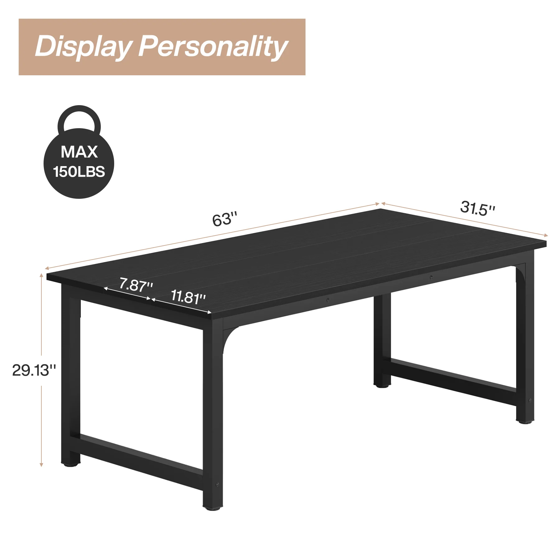 63" Rectangular Dining Table for 6–8 People, Industrial Wood Kitchen Table - Image 17