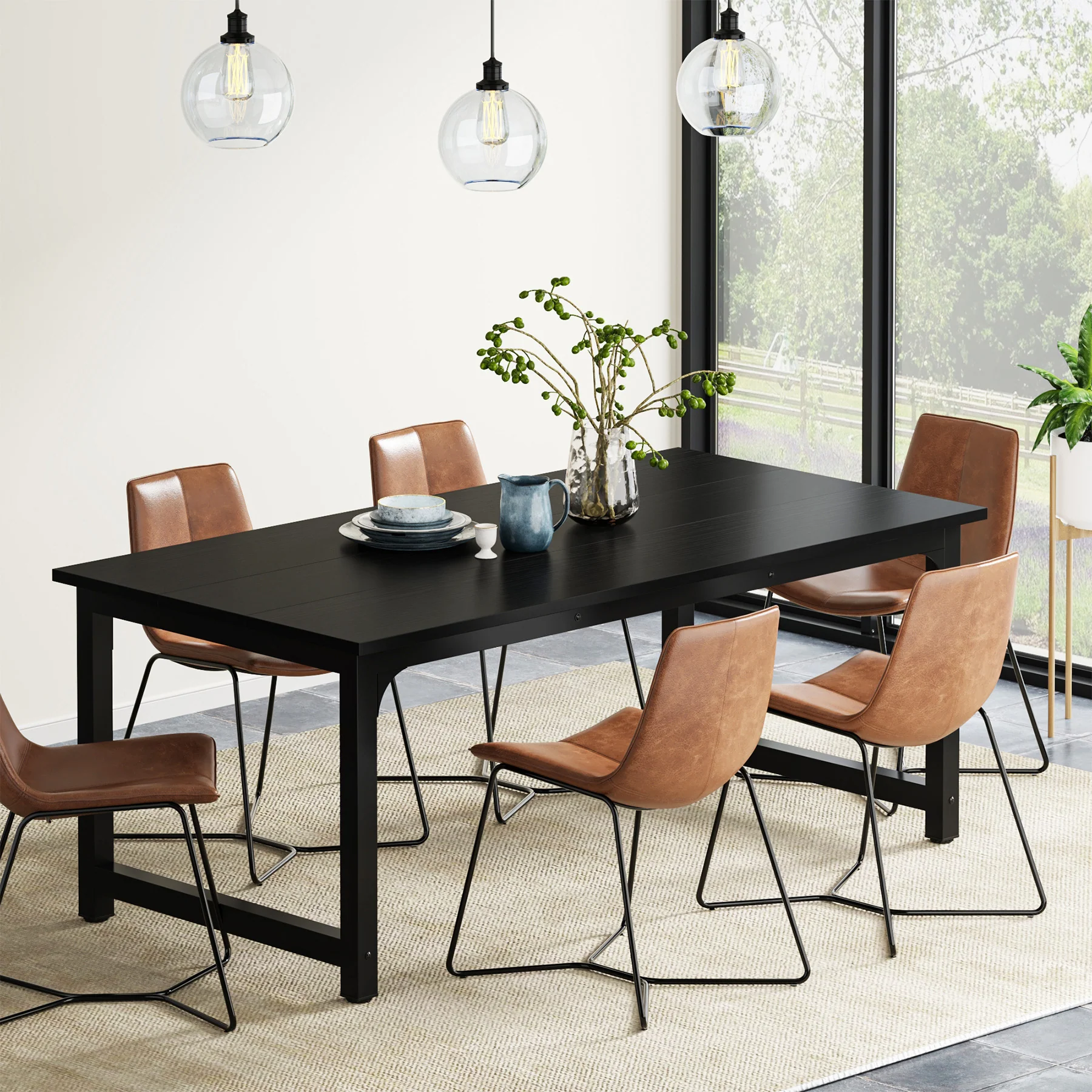 63" Rectangular Dining Table for 6–8 People, Industrial Wood Kitchen Table - Image 18