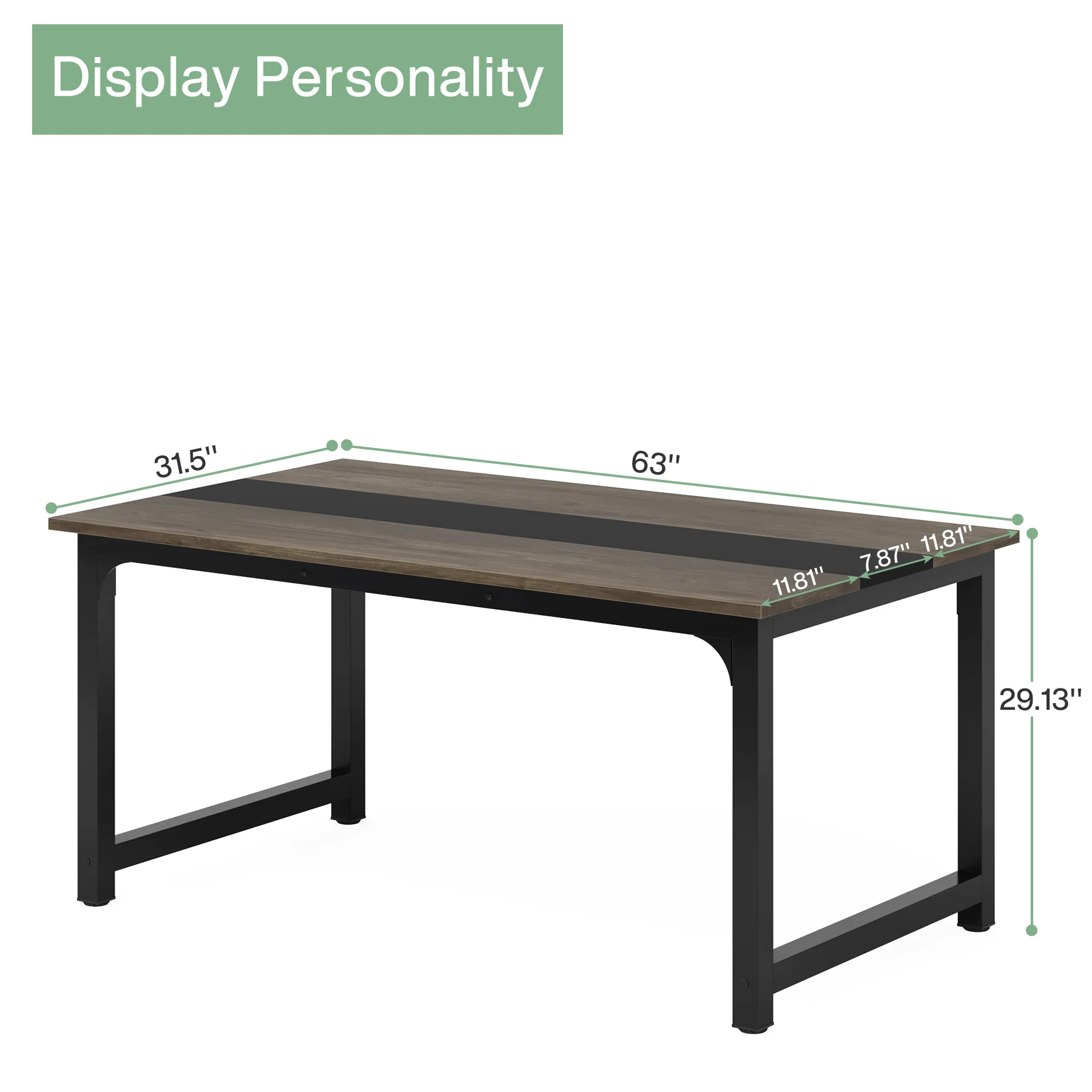 63" Rectangular Dining Table for 6–8 People, Industrial Wood Kitchen Table - Image 2