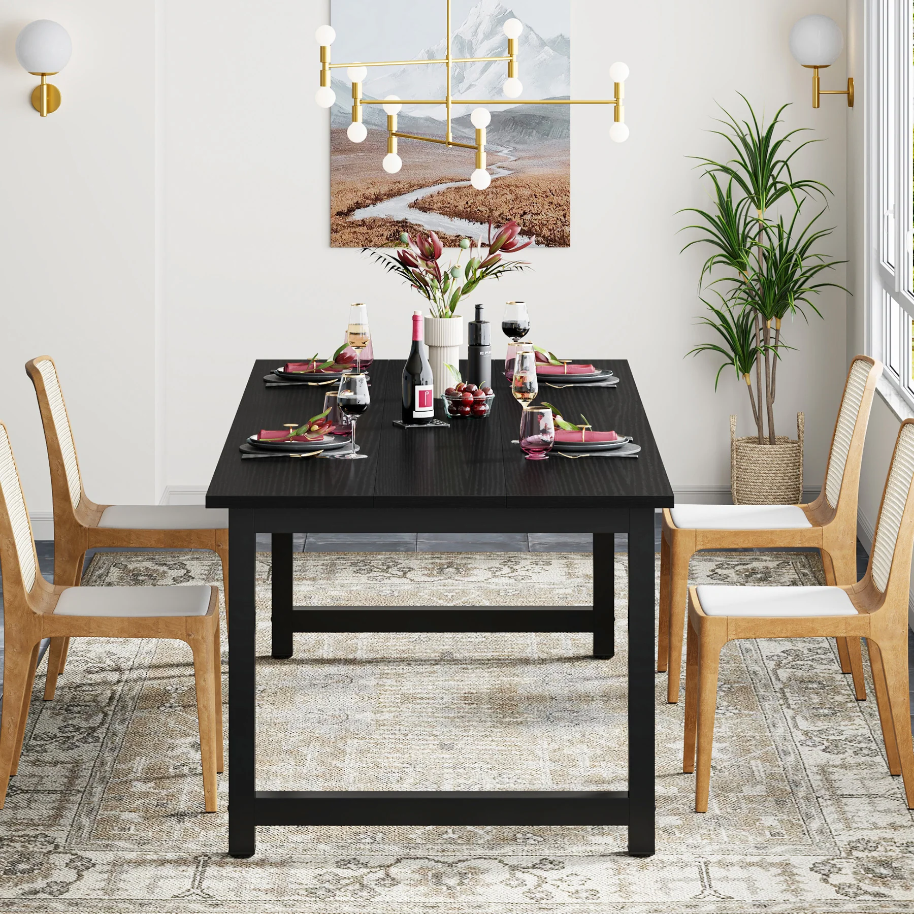63" Rectangular Dining Table for 6–8 People, Industrial Wood Kitchen Table - Image 20