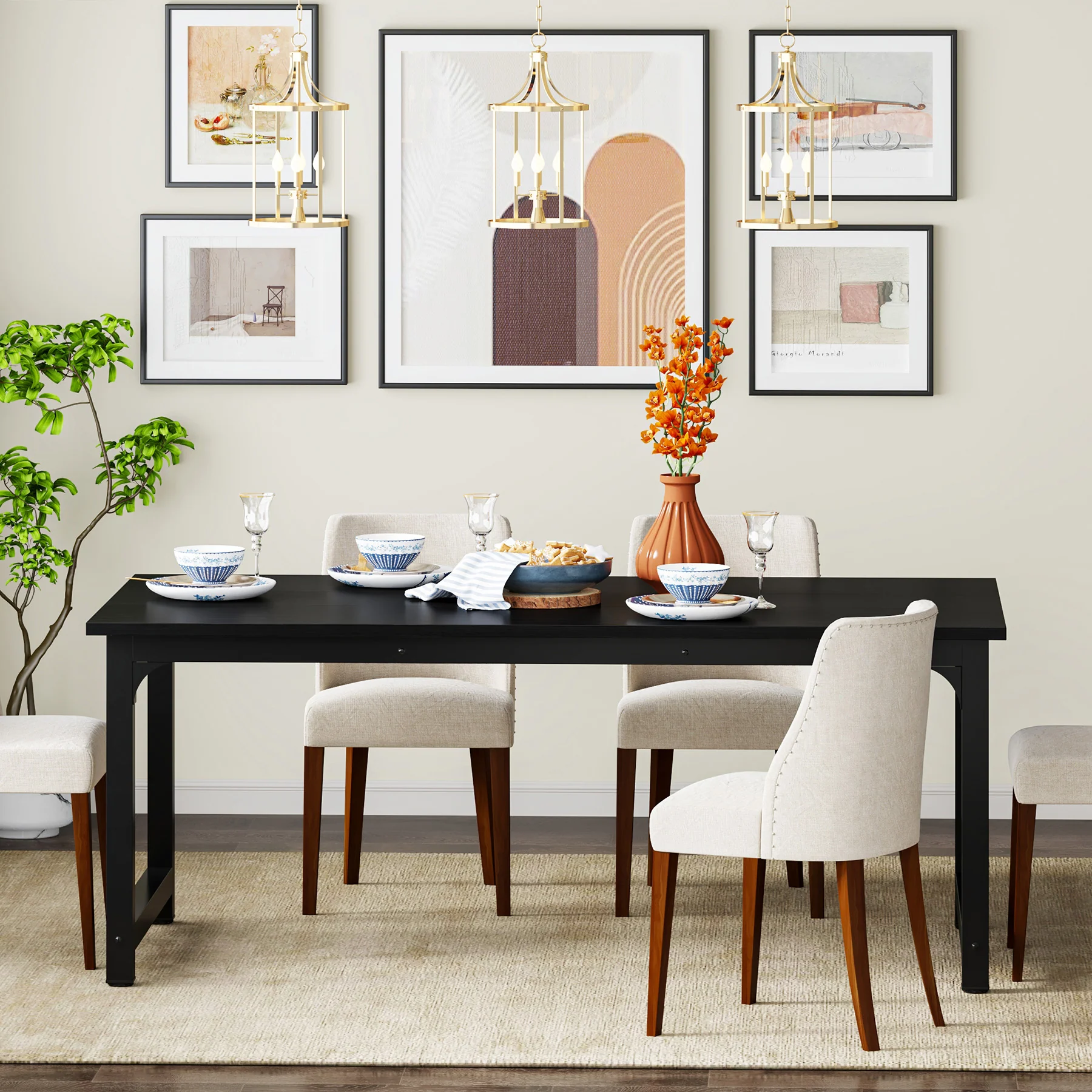 63" Rectangular Dining Table for 6–8 People, Industrial Wood Kitchen Table - Image 21