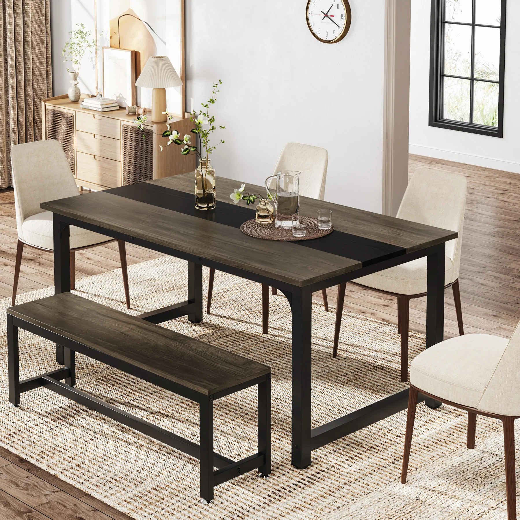 63" Rectangular Dining Table for 6–8 People, Industrial Wood Kitchen Table - Image 3