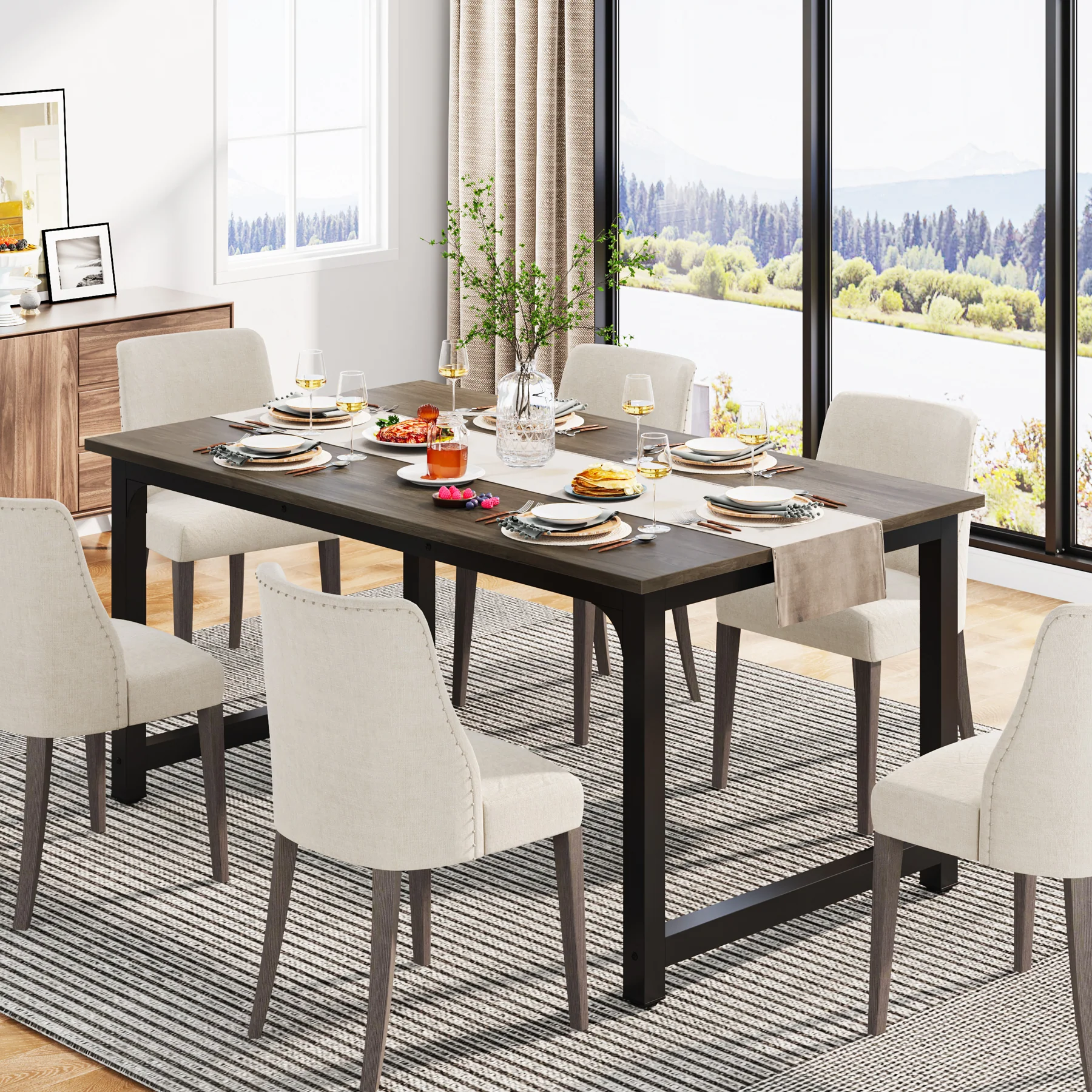 63" Rectangular Dining Table for 6–8 People, Industrial Wood Kitchen Table - Image 4