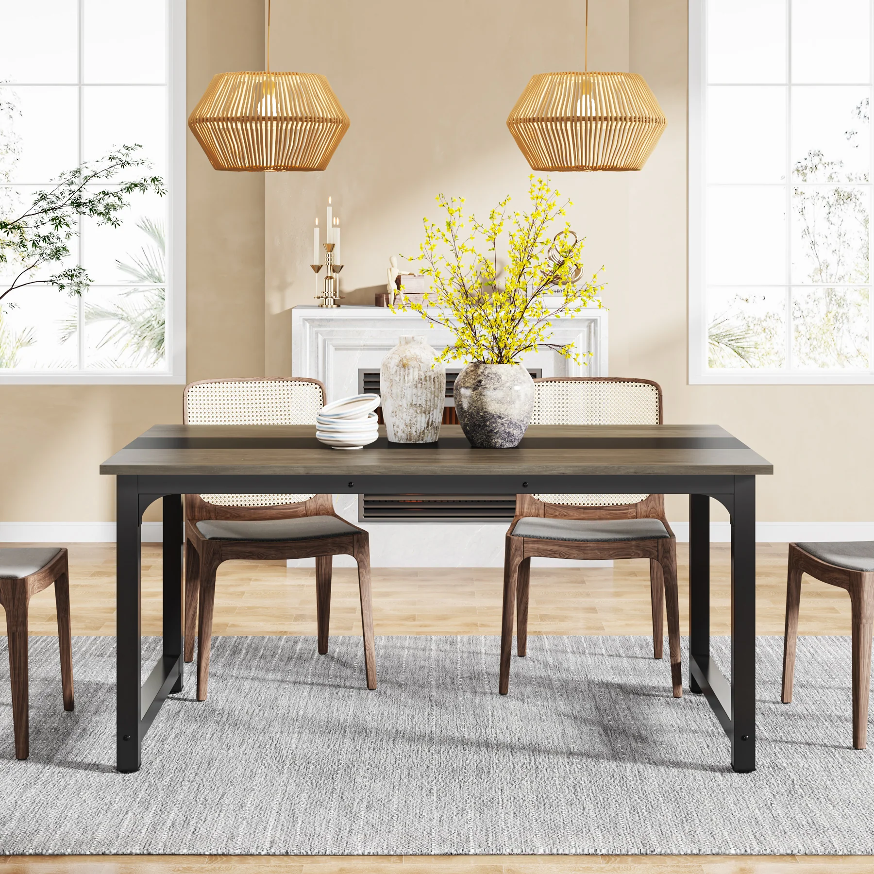63" Rectangular Dining Table for 6–8 People, Industrial Wood Kitchen Table - Image 5