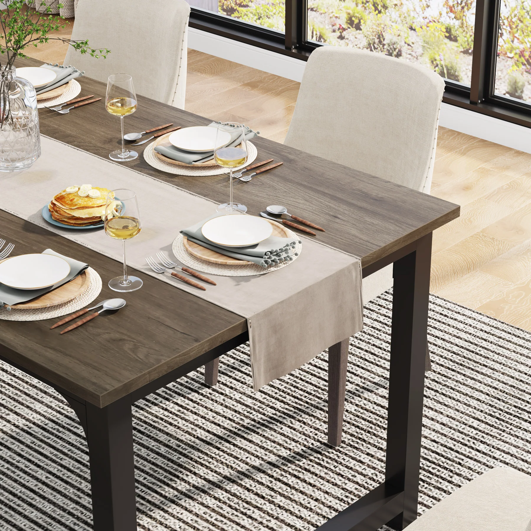 63" Rectangular Dining Table for 6–8 People, Industrial Wood Kitchen Table - Image 6