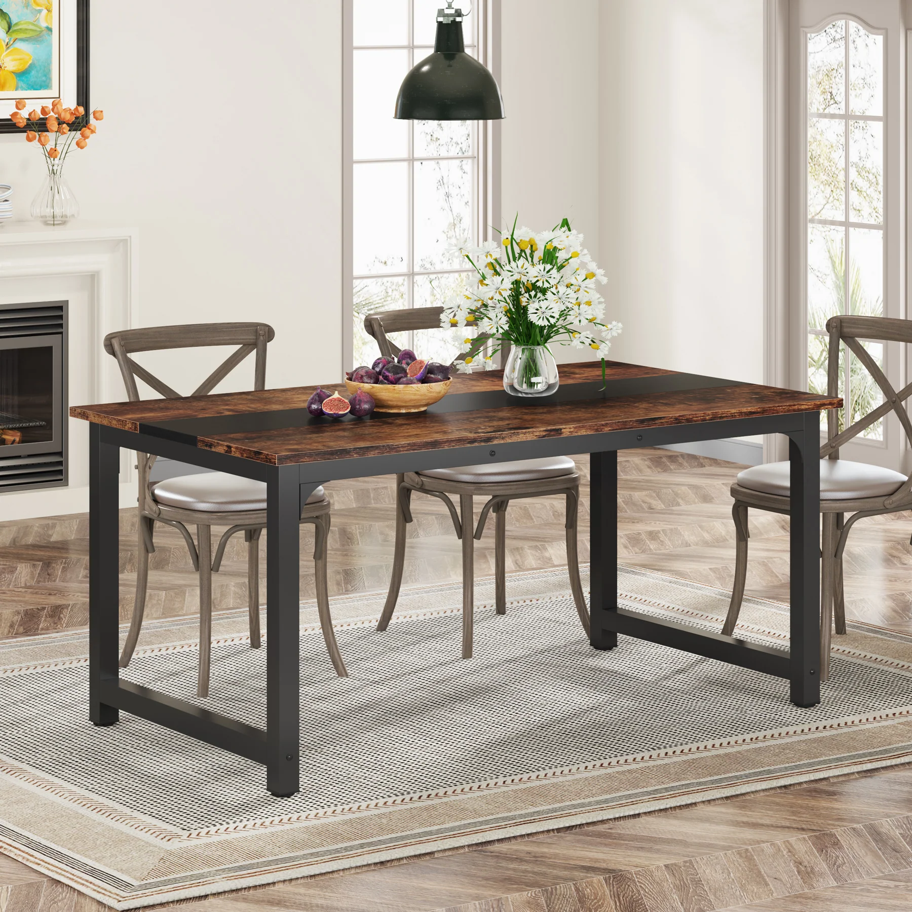 63" Rectangular Dining Table for 6–8 People, Industrial Wood Kitchen Table - Image 8