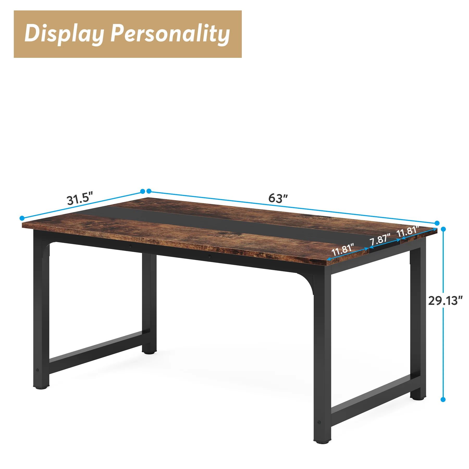 63" Rectangular Dining Table for 6–8 People, Industrial Wood Kitchen Table - Image 9