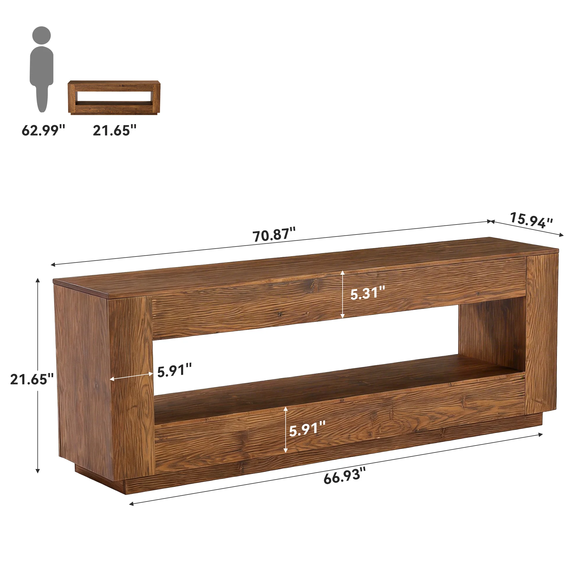 70.87" Solid Wood TV Stand, 2-Tier Entertainment Center for up to 80" TV - Image 2
