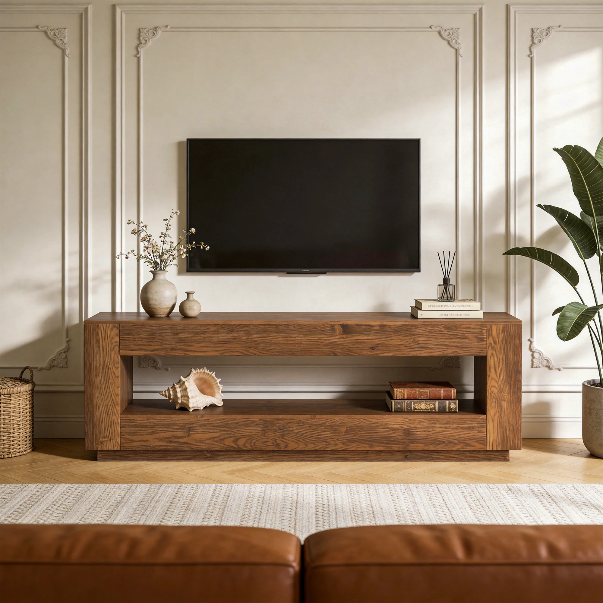 70.87" Solid Wood TV Stand, 2-Tier Entertainment Center for up to 80" TV - Image 5
