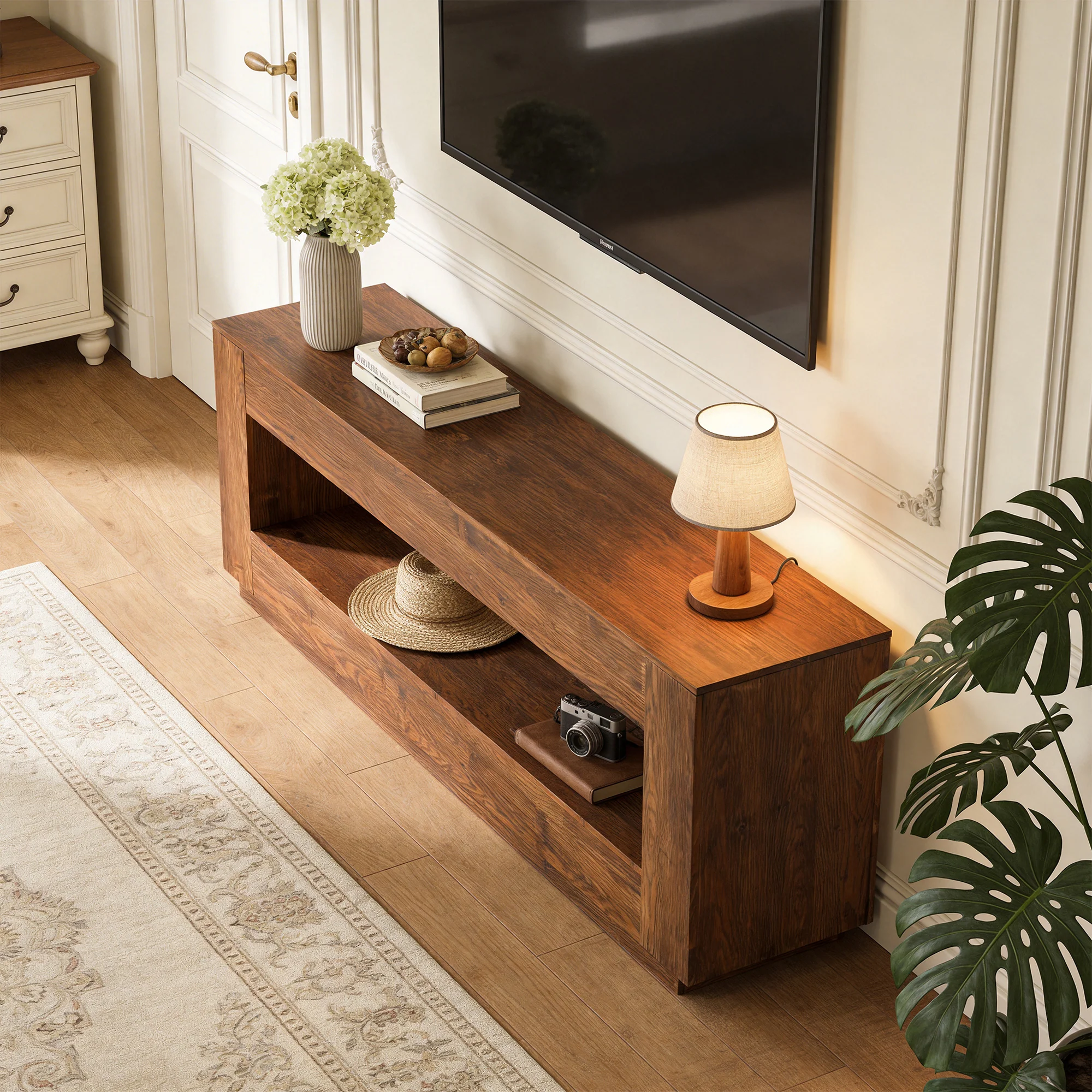 70.87" Solid Wood TV Stand, 2-Tier Entertainment Center for up to 80" TV - Image 6