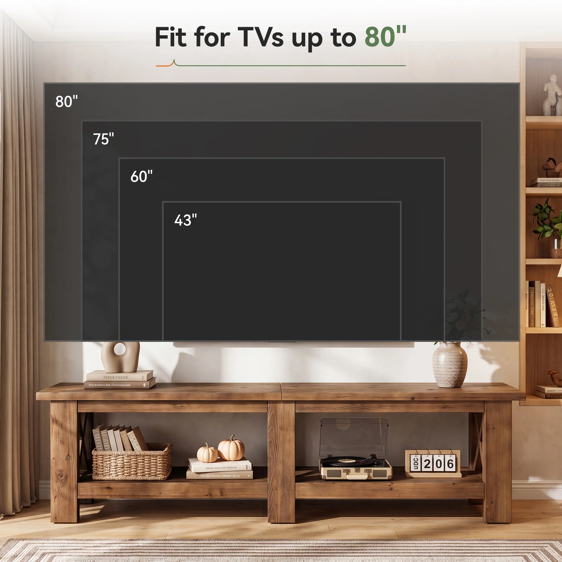 70.87" Solid Wood TV Stand for TVs up to 80", Farmhouse Entertainment Center with Storage Shelves - Image 7