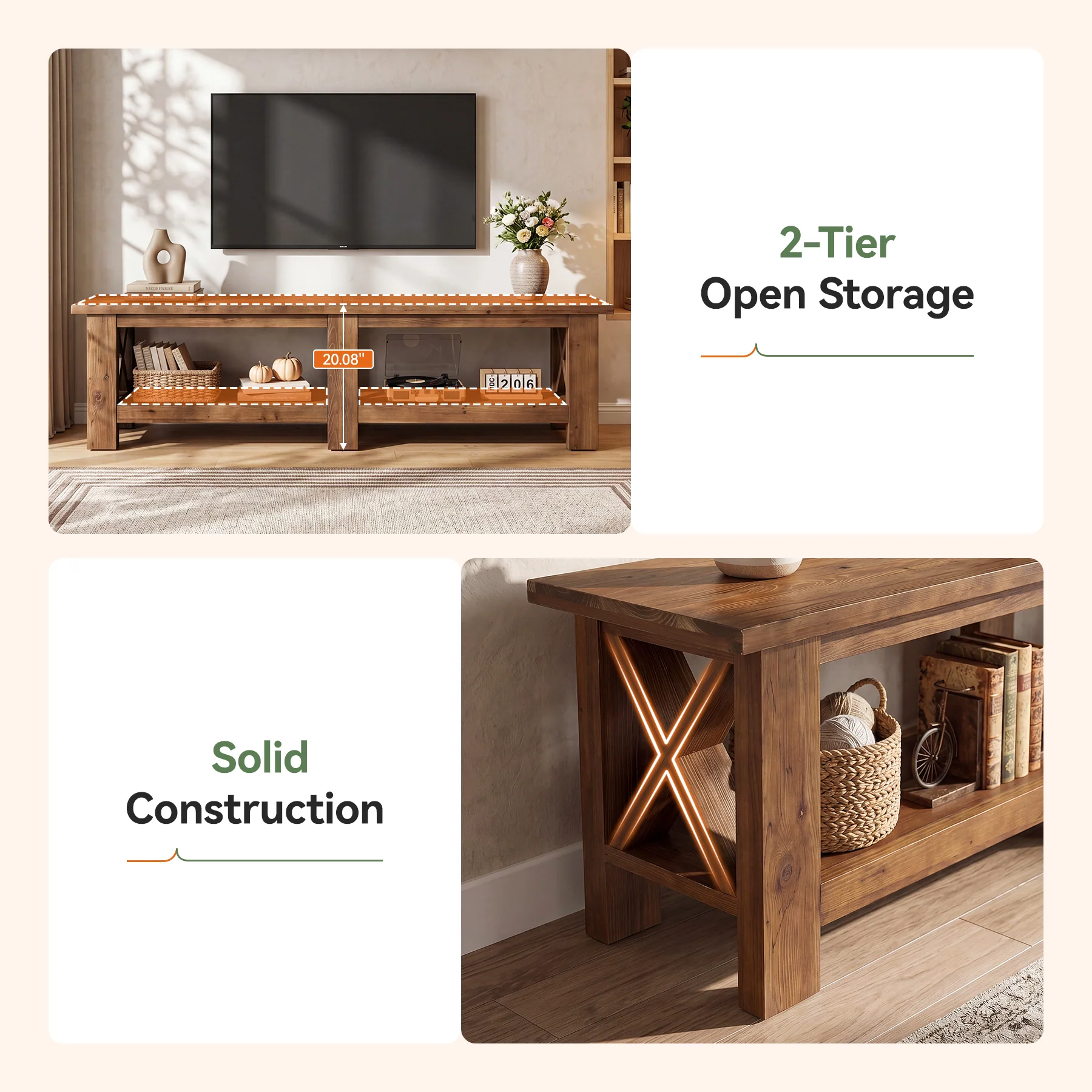 70.87" Solid Wood TV Stand for TVs up to 80", Farmhouse Entertainment Center with Storage Shelves - Image 8