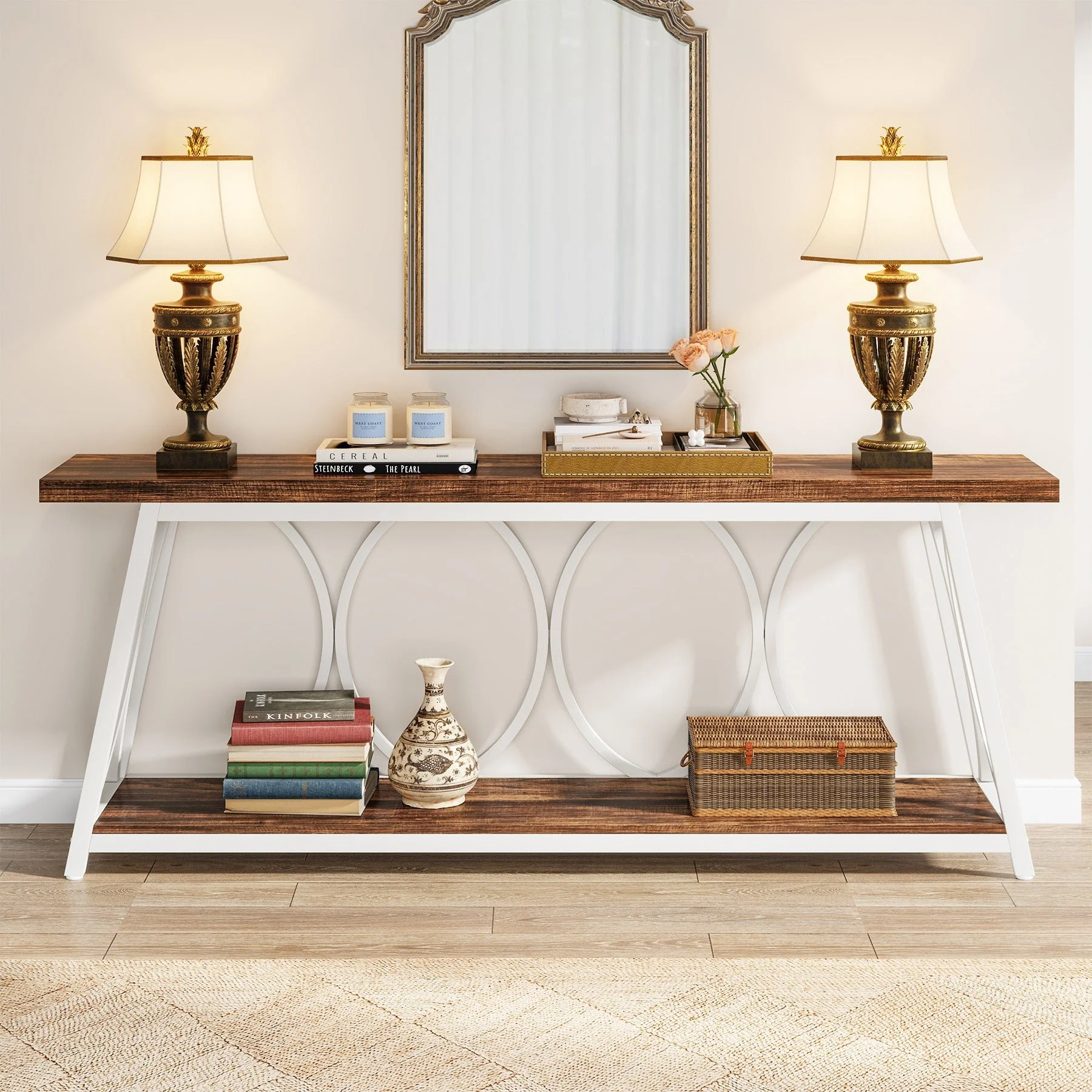 70.9" 2-Tier Industrial Console Table, Sofa Table with Shelves for Living Room or Entryway - Image 16