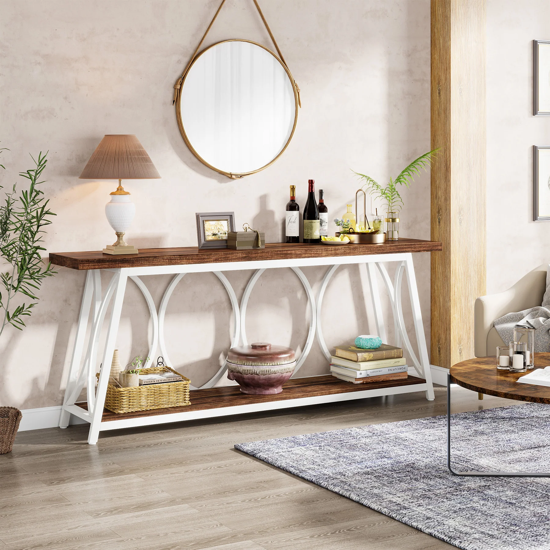 70.9" 2-Tier Industrial Console Table, Sofa Table with Shelves for Living Room or Entryway - Image 18