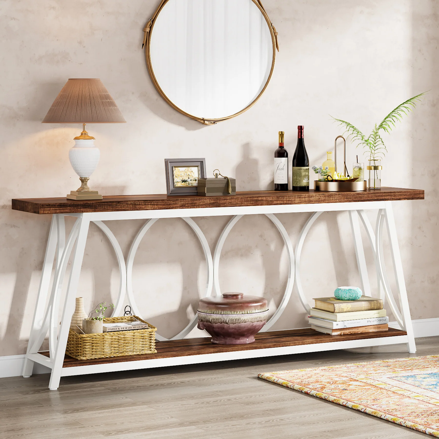 70.9" 2-Tier Industrial Console Table, Sofa Table with Shelves for Living Room or Entryway - Image 19