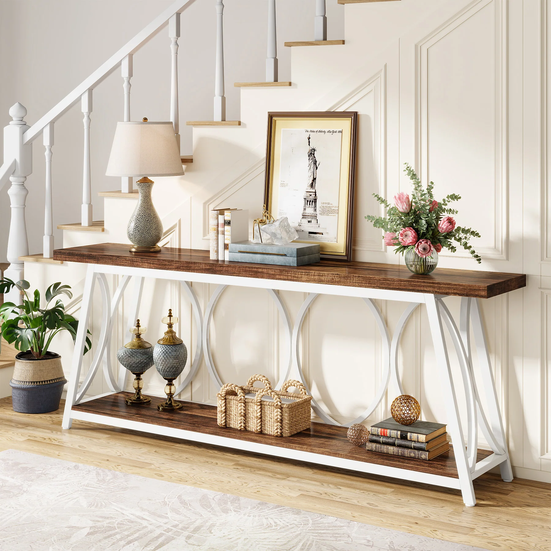 70.9" 2-Tier Industrial Console Table, Sofa Table with Shelves for Living Room or Entryway - Image 20