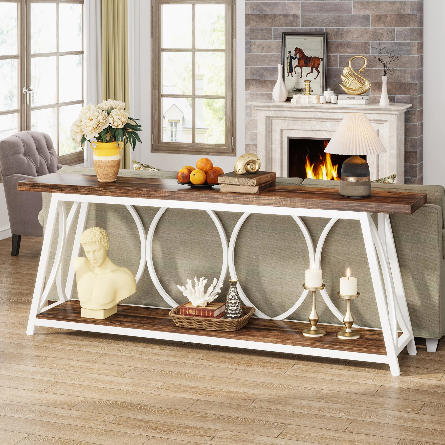 70.9" 2-Tier Industrial Console Table, Sofa Table with Shelves for Living Room or Entryway - Image 21