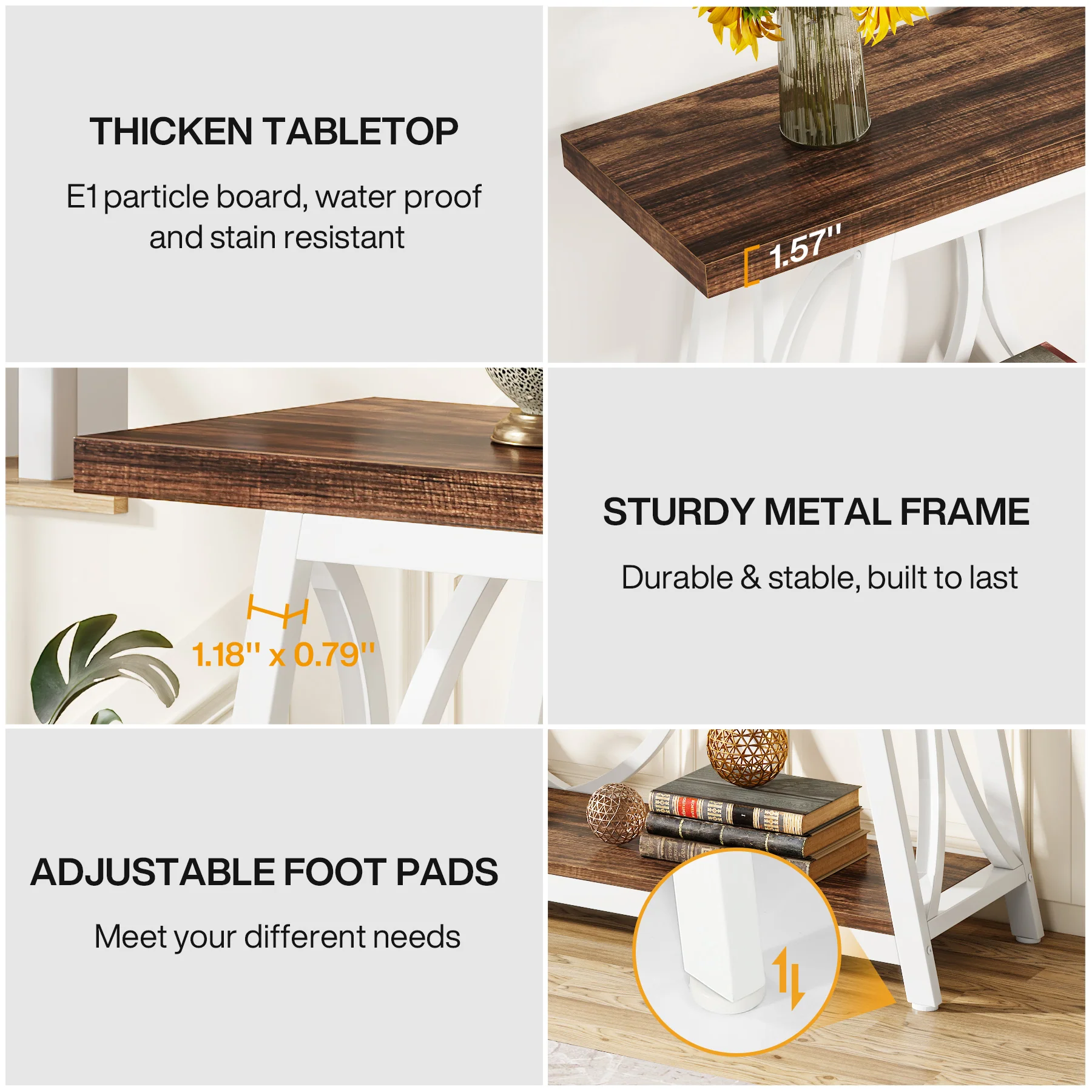70.9" 2-Tier Industrial Console Table, Sofa Table with Shelves for Living Room or Entryway - Image 23