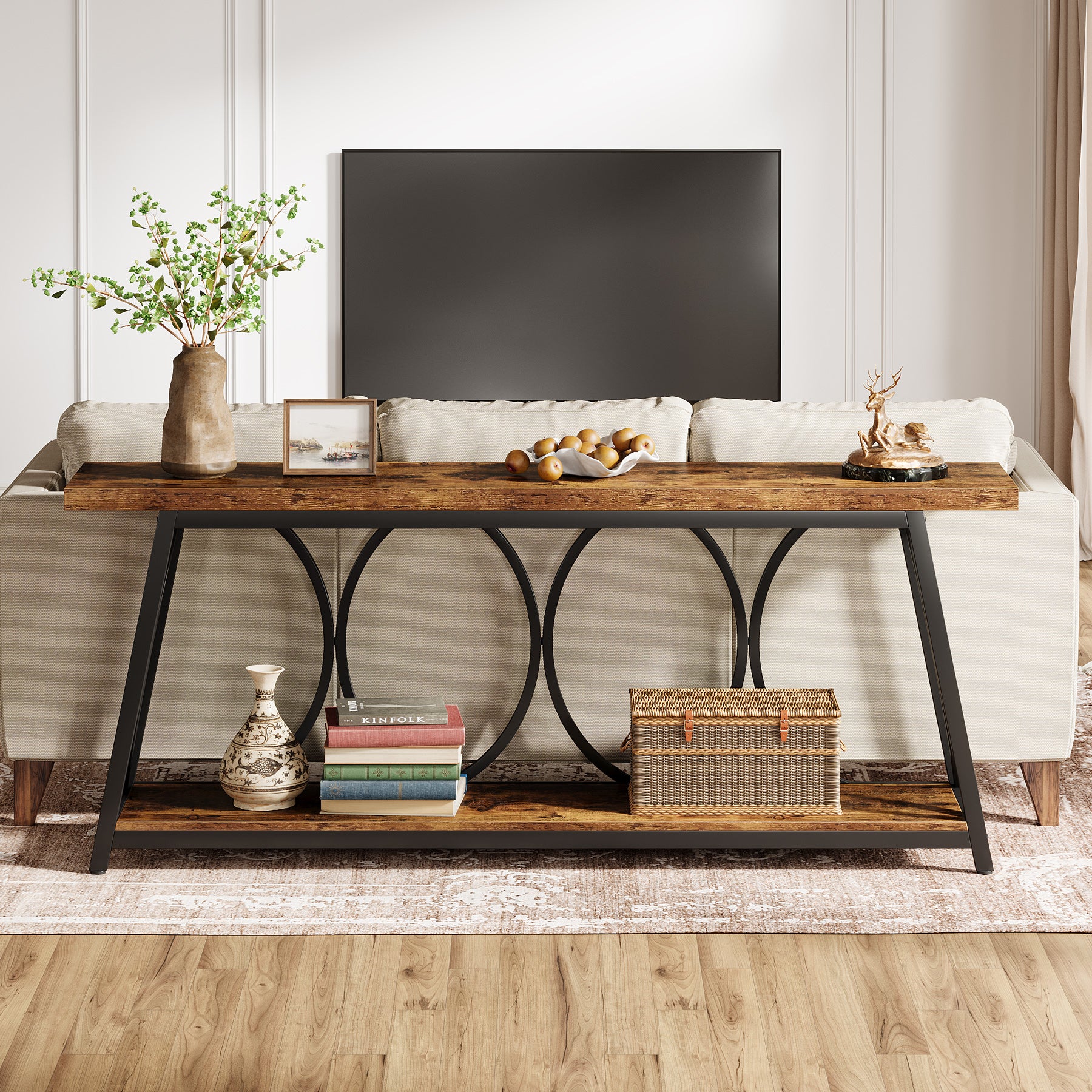 70.9" 2-Tier Industrial Console Table, Sofa Table with Shelves for Living Room or Entryway - Image 6