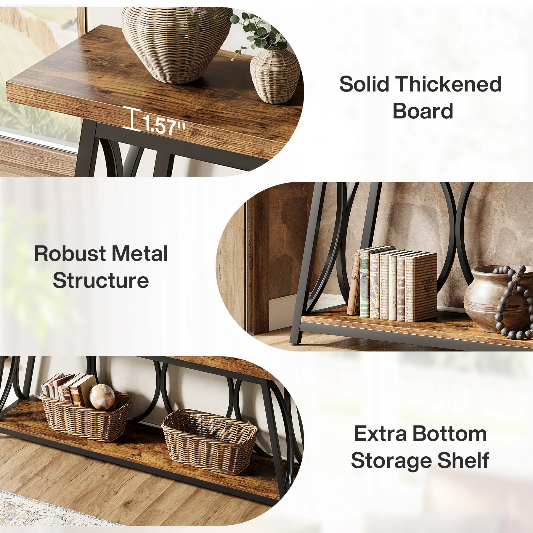 70.9" 2-Tier Industrial Console Table, Sofa Table with Shelves for Living Room or Entryway - Image 7