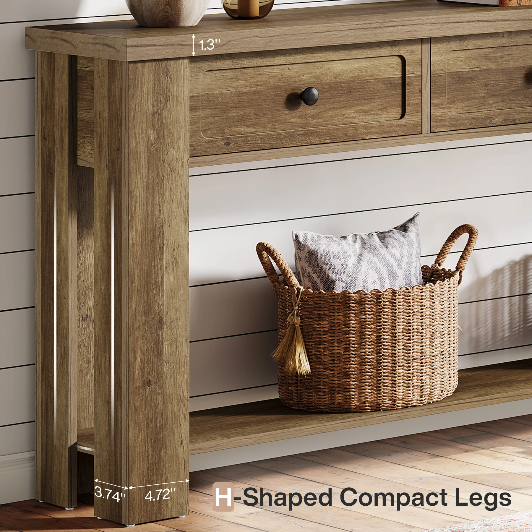 70.9" Extra-Long Console Table with 3 Drawers, Narrow Farmhouse Entryway Sofa Table with Shelf for Hallway or Behind Couch - Image 9
