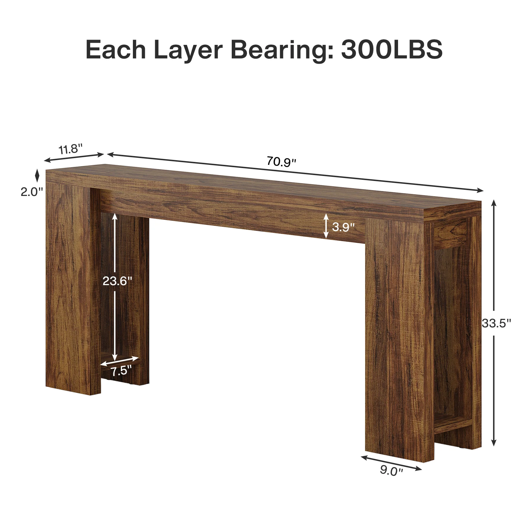 70.9" Extra Long Farmhouse Console Table, Narrow Sofa Table for Entryway - Image 2