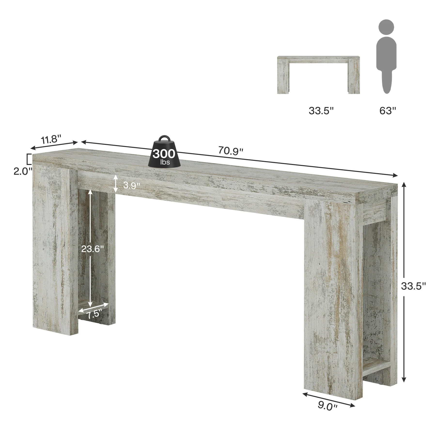 70.9" Extra Long Farmhouse Console Table, Narrow Sofa Table for Entryway - Image 24