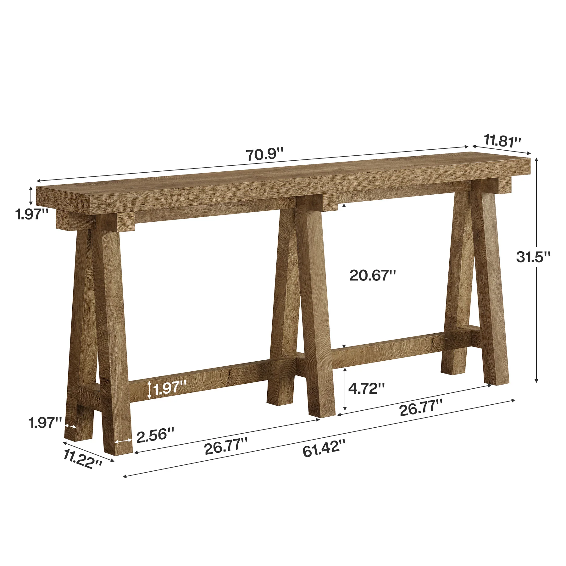 70.9" Farmhouse Console Table, Extra-Long Sofa Table with Open Storage for Entryway, Hallway & Behind Couch - Image 2