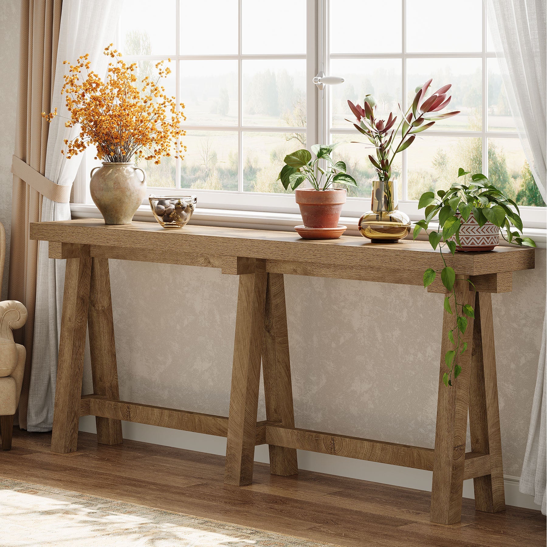 70.9" Farmhouse Console Table, Extra-Long Sofa Table with Open Storage for Entryway, Hallway & Behind Couch - Image 4