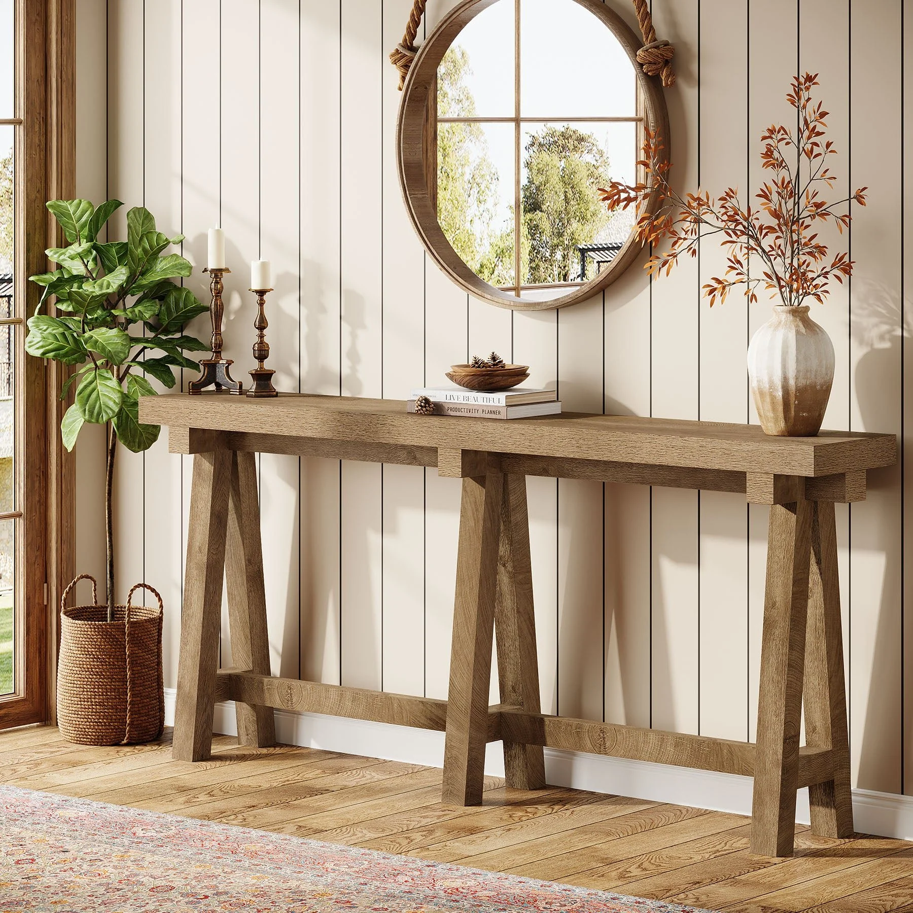 70.9" Farmhouse Console Table, Extra-Long Sofa Table with Open Storage for Entryway, Hallway & Behind Couch - Image 5