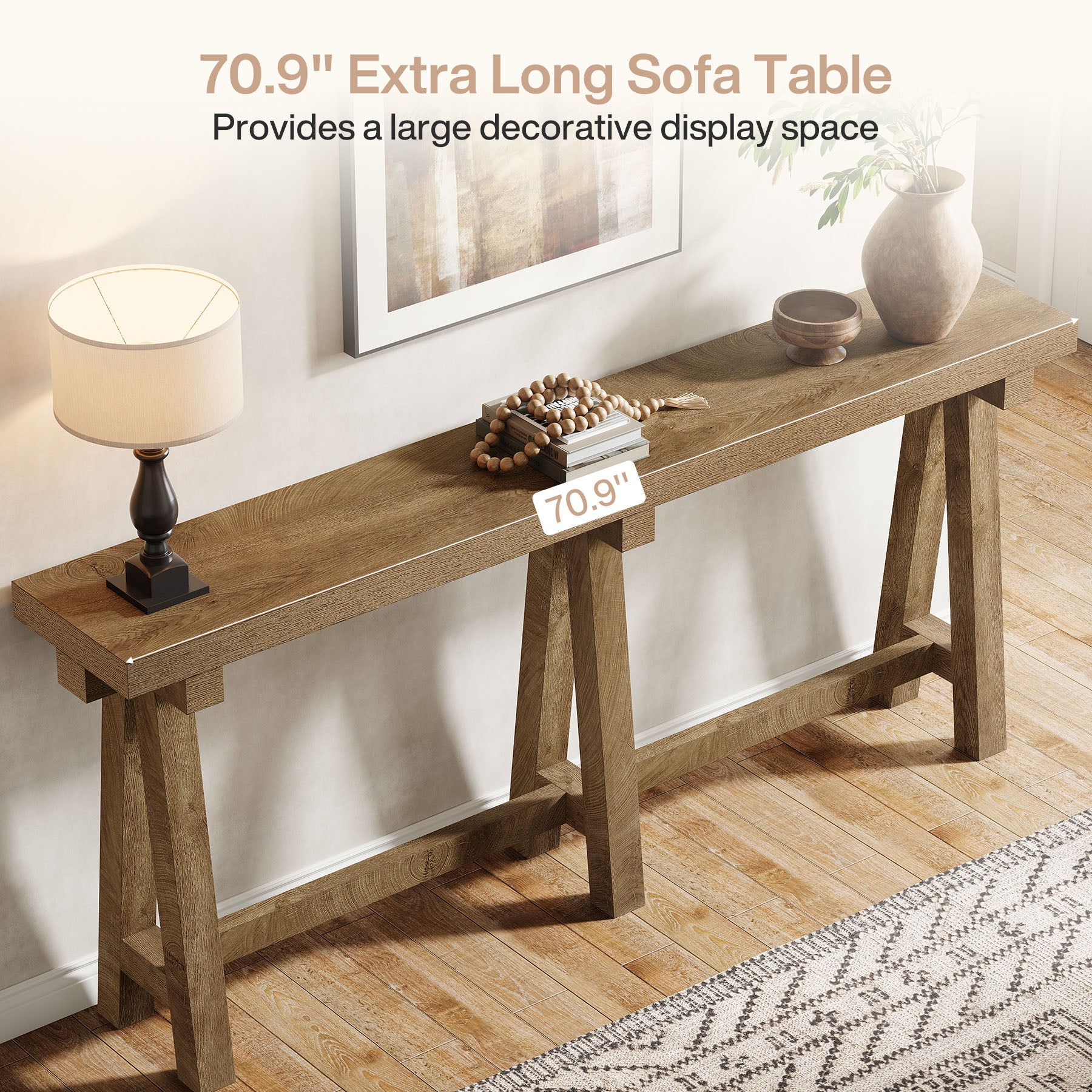70.9" Farmhouse Console Table, Extra-Long Sofa Table with Open Storage for Entryway, Hallway & Behind Couch - Image 8