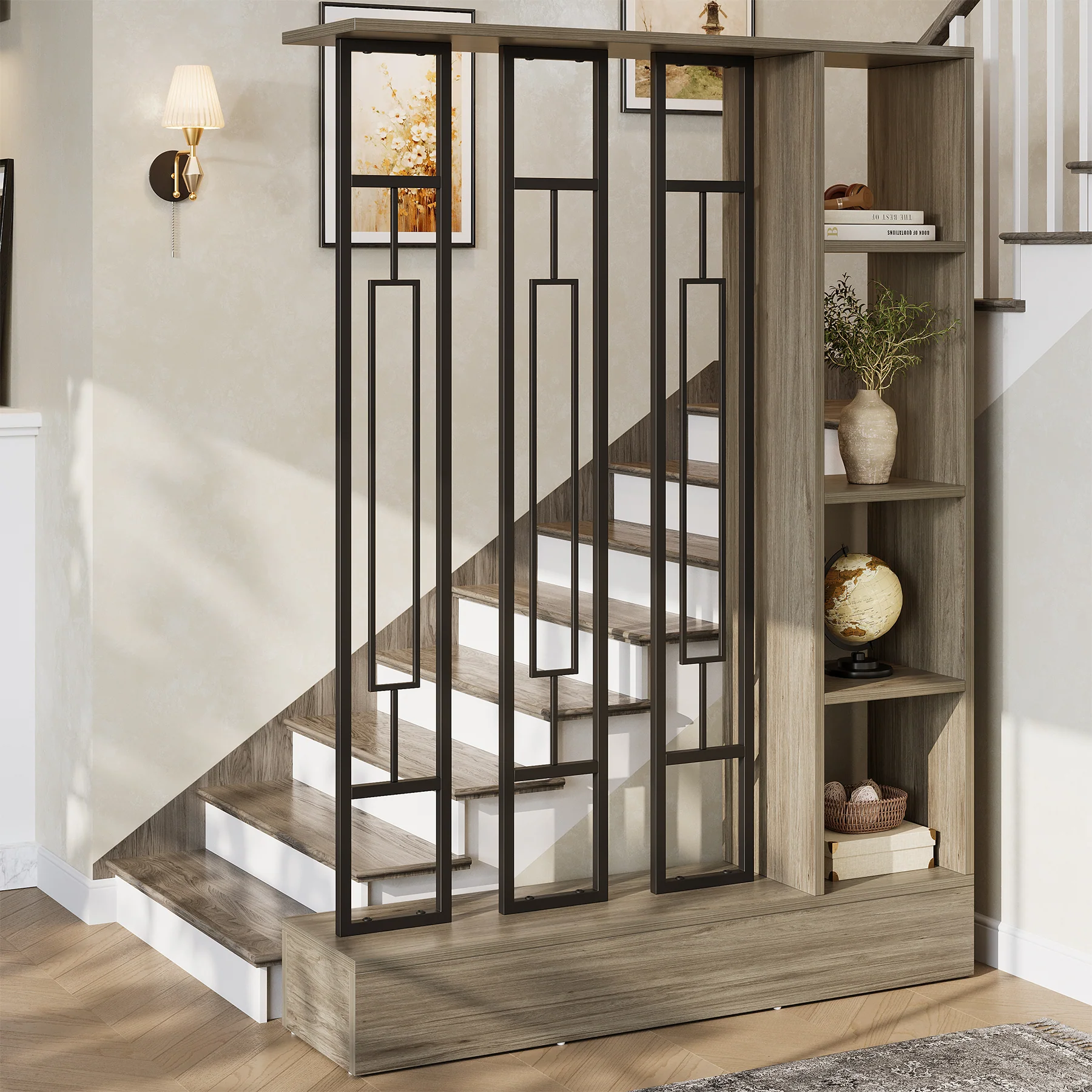 70.9" Wall Room Divider, Freestanding Wall Partition with Display Shelves - Image 12