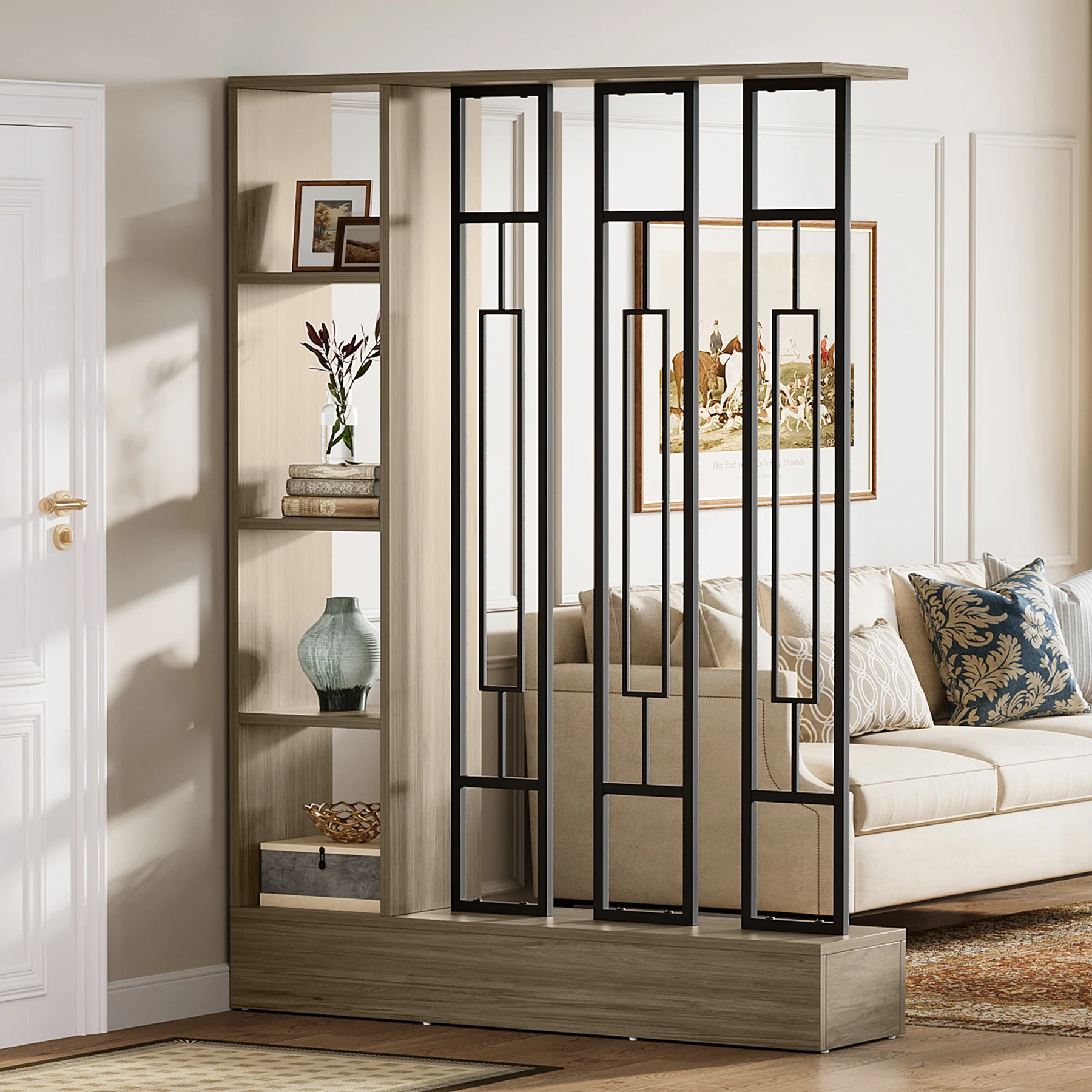 70.9" Wall Room Divider, Freestanding Wall Partition with Display Shelves - Image 13