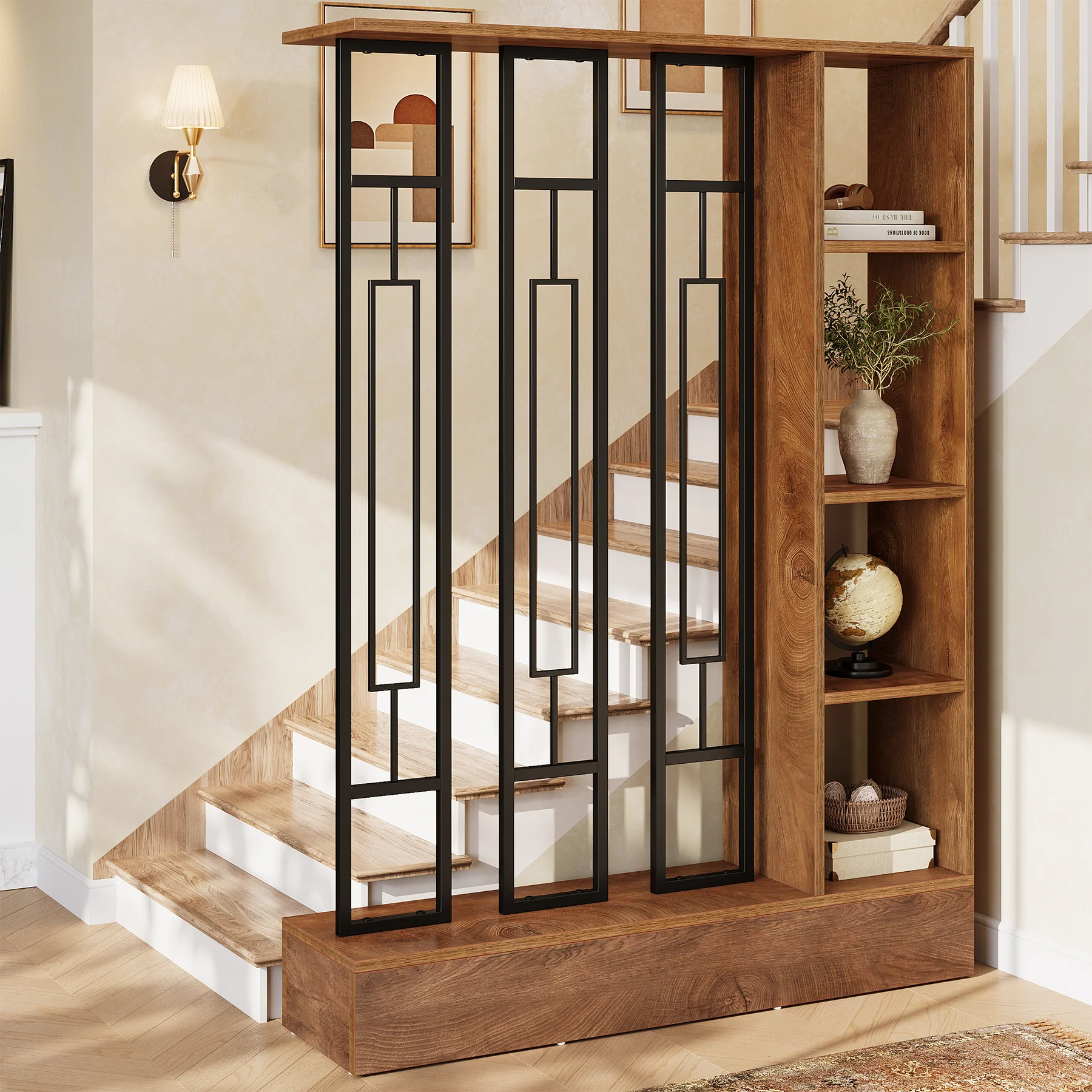 70.9" Wall Room Divider, Freestanding Wall Partition with Display Shelves - Image 5