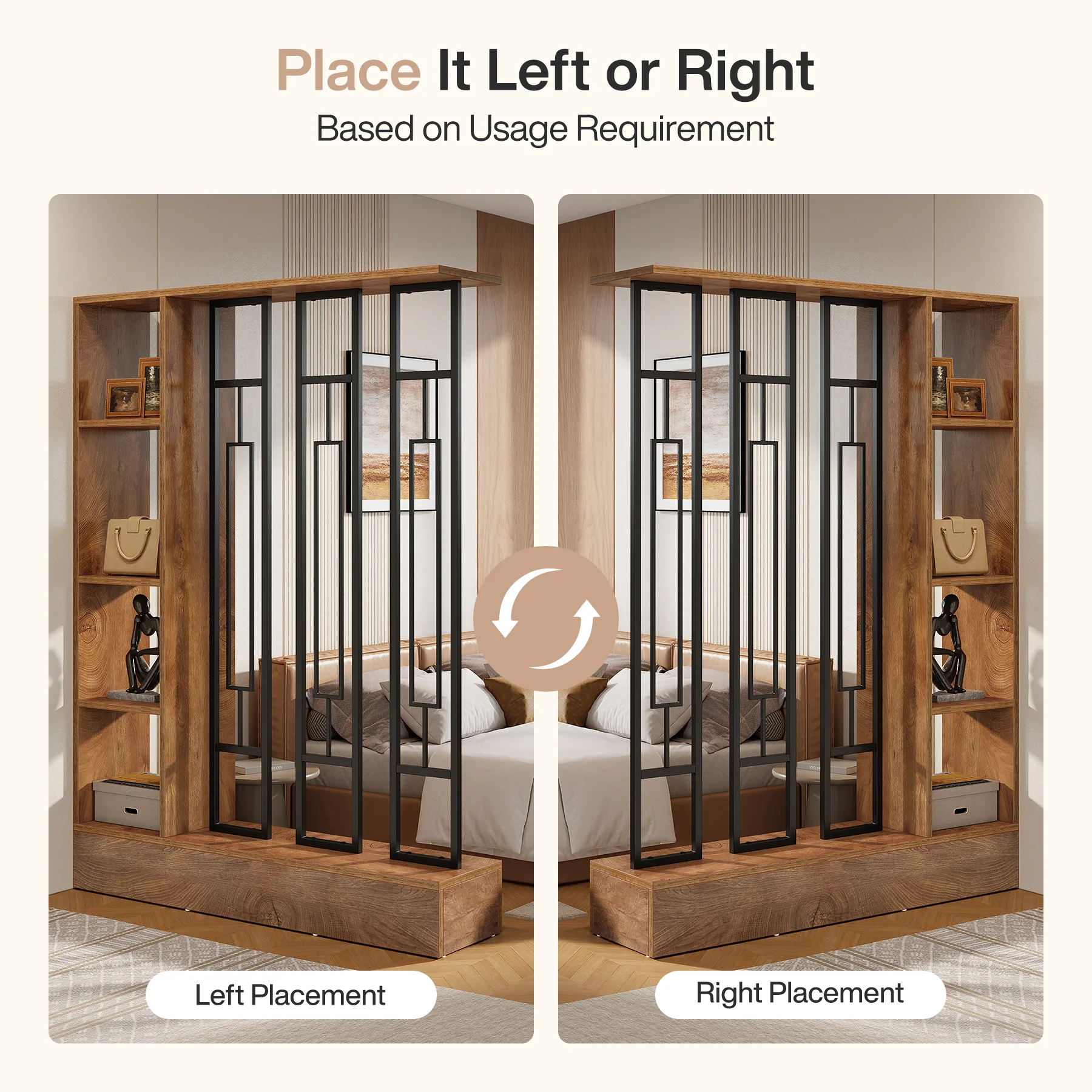 70.9" Wall Room Divider, Freestanding Wall Partition with Display Shelves - Image 6