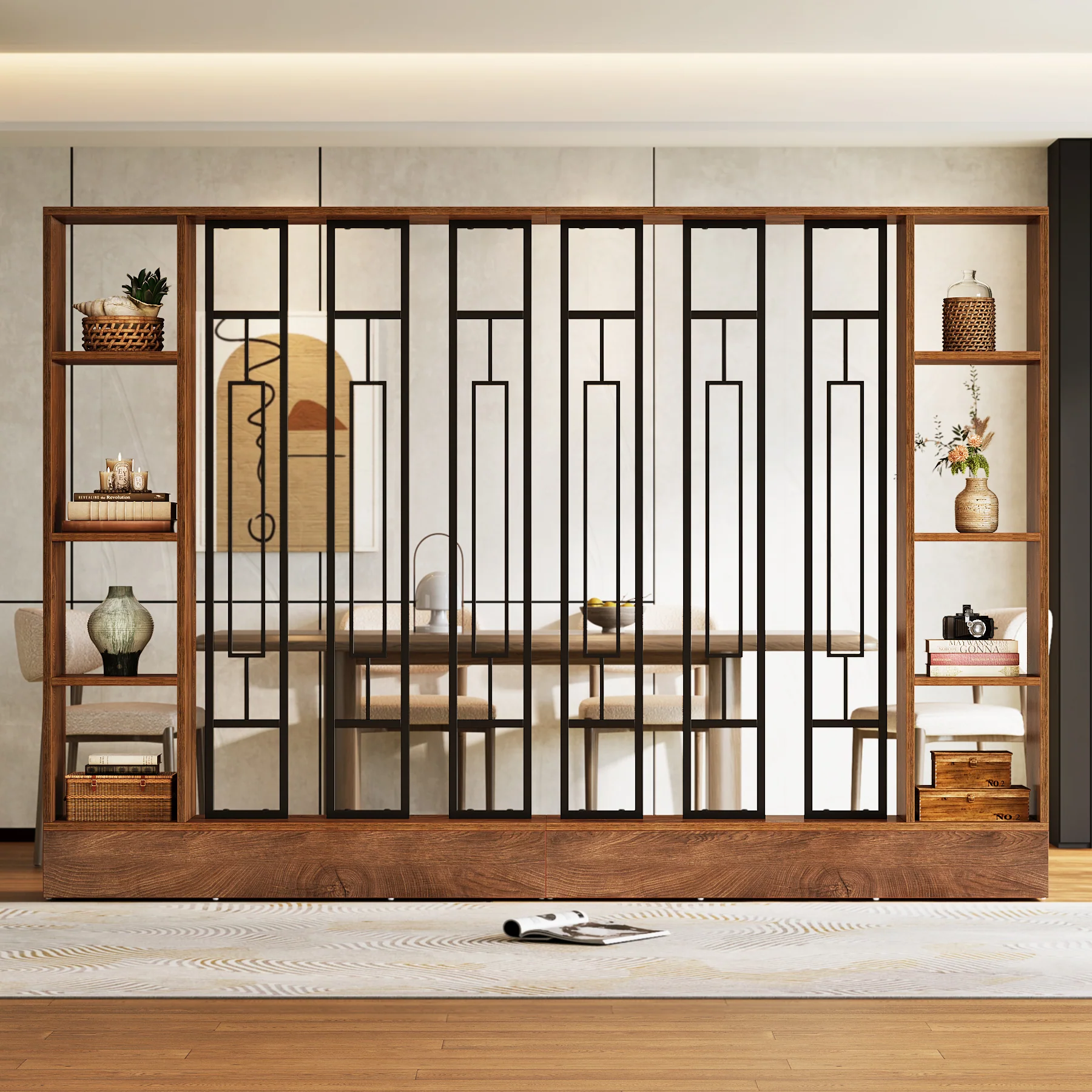 70.9" Wall Room Divider, Freestanding Wall Partition with Display Shelves - Image 8