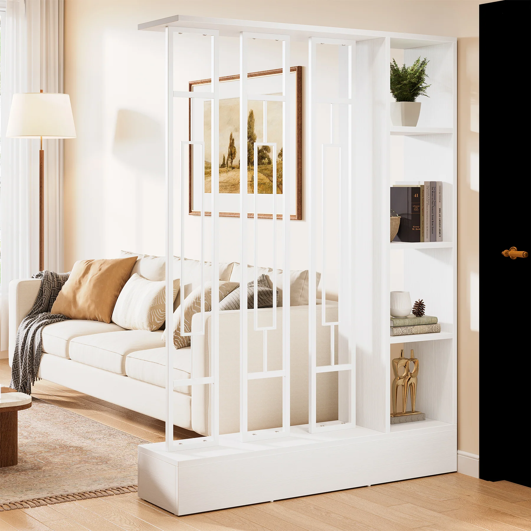 70.9" Wall Room Divider, Freestanding Wall Partition with Display Shelves - Image 9