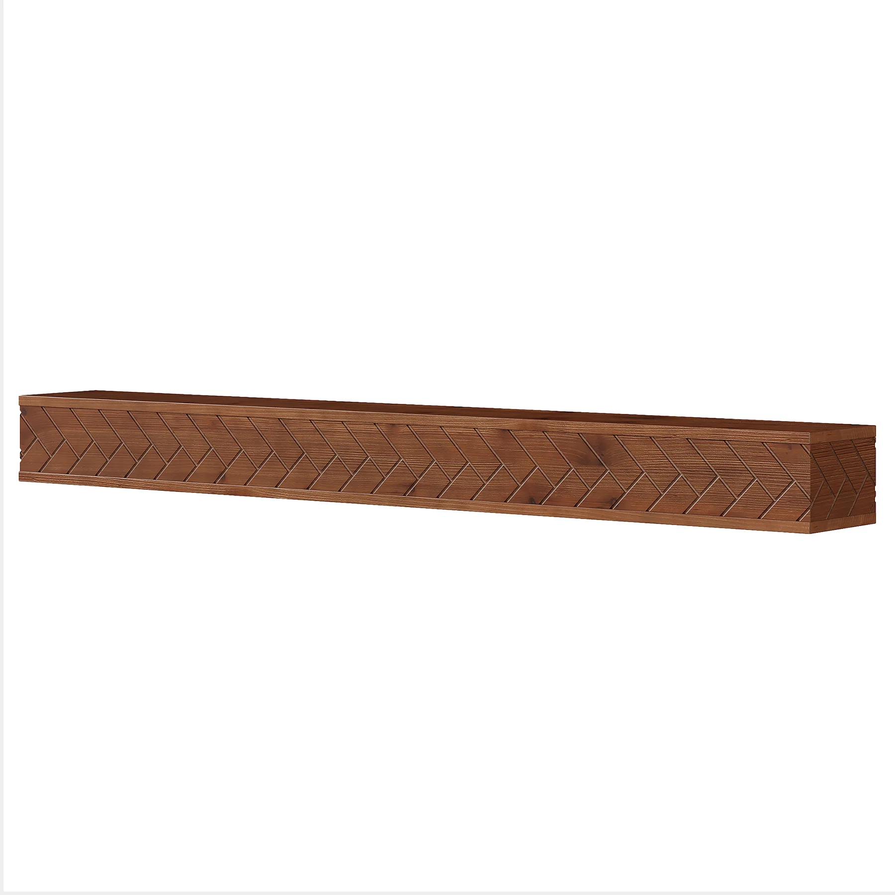Tribesigns 70.9 Inch Solid Wood Floating Shelf, Hand-Carved Herringbone Wall Display Shelf with Hidden Bracket for Living Room - Image 11