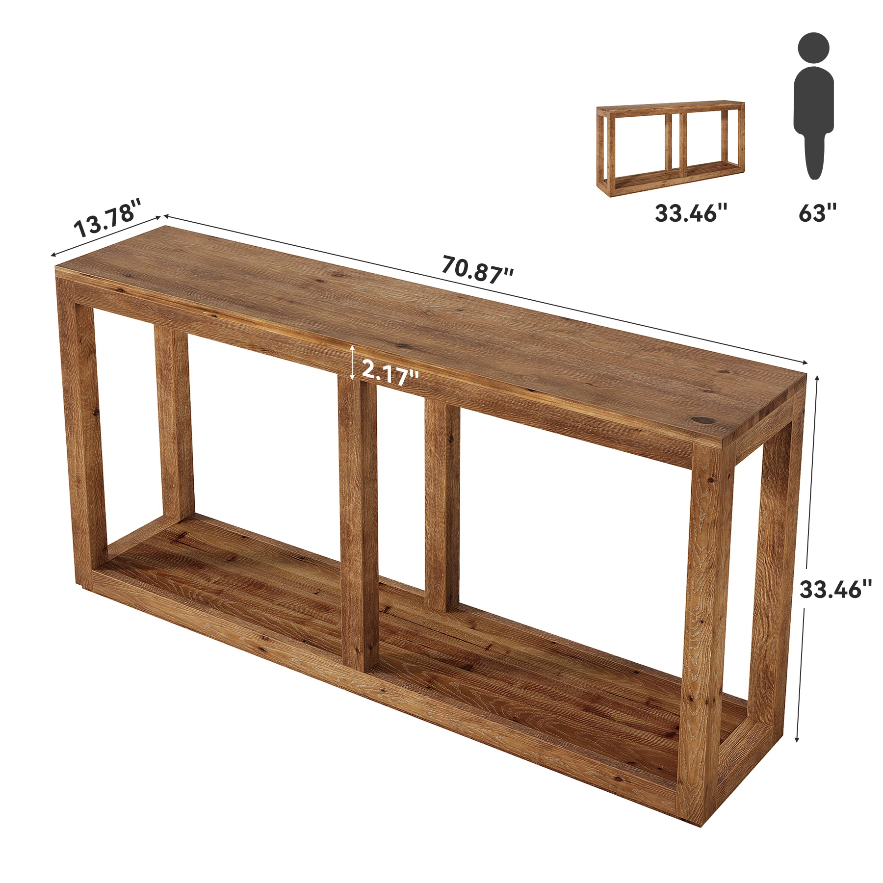 70.9" Solid Wood Console Table, 2-Tier Farmhouse Entryway Sofa Table Behind Couch - Image 2