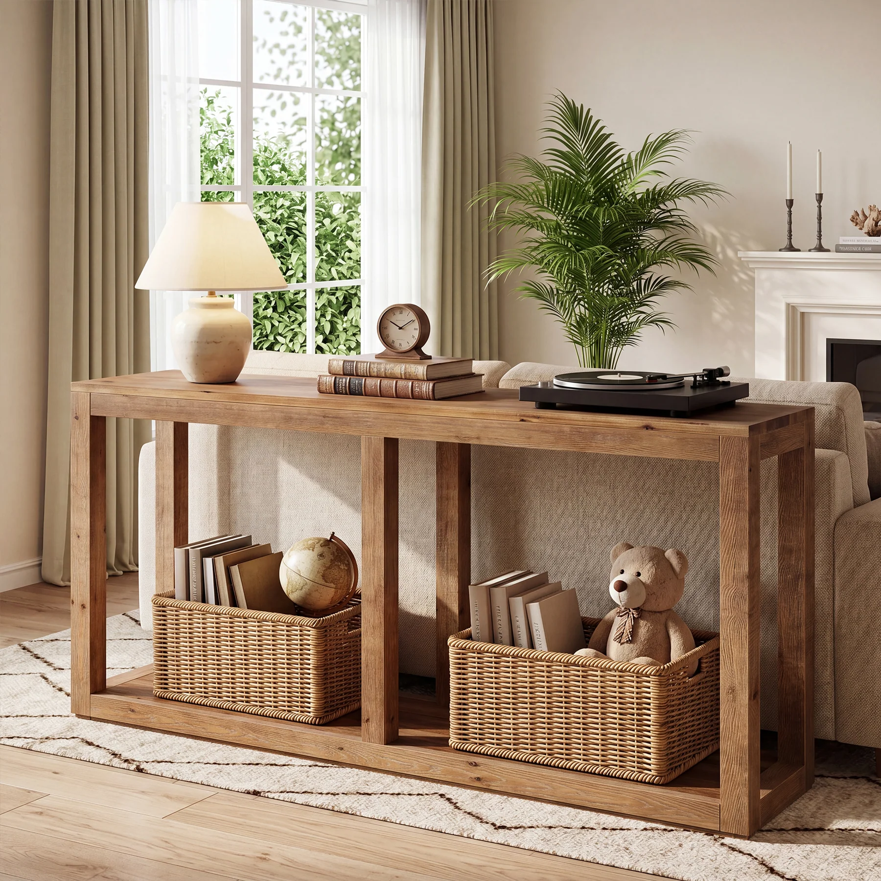 70.9" Solid Wood Console Table, 2-Tier Farmhouse Entryway Sofa Table Behind Couch - Image 3