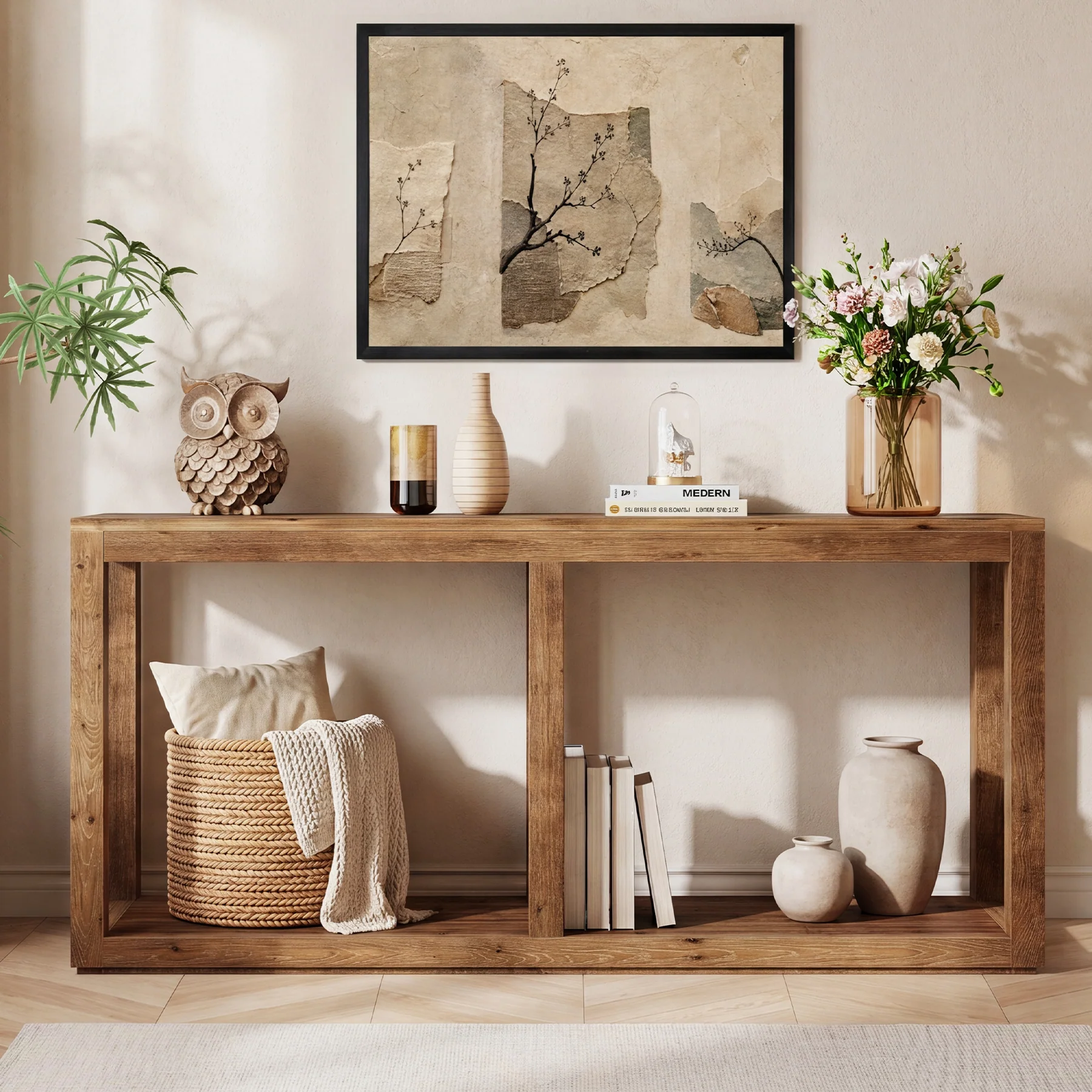 70.9" Solid Wood Console Table, 2-Tier Farmhouse Entryway Sofa Table Behind Couch - Image 5