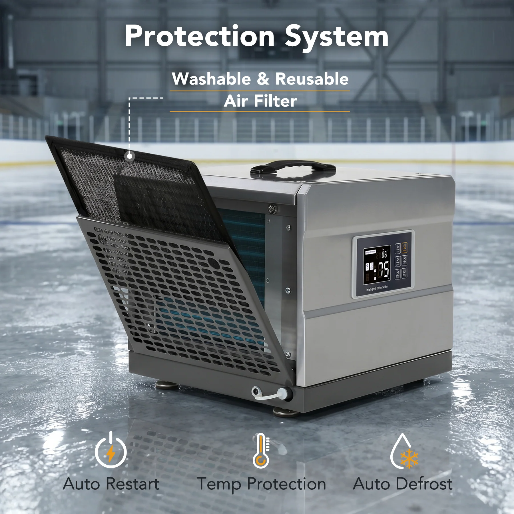 70 Pints Commercial Dehumidifier with Pump & Drain Hose for 1000 Sq. Ft, Auto Defrost, Washable Filter - Image 5