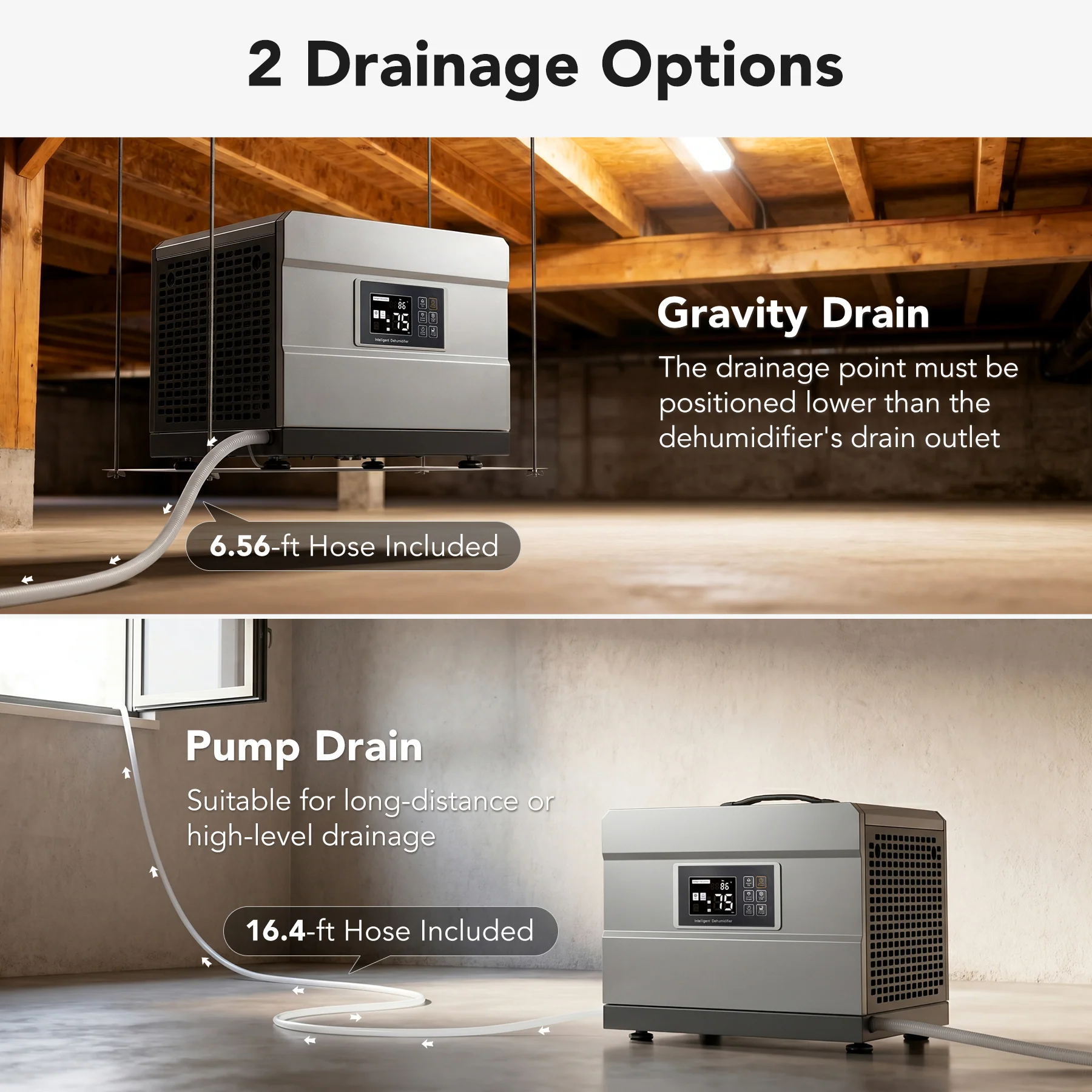 70 Pints Commercial Dehumidifier with Pump & Drain Hose for 1000 Sq. Ft, Auto Defrost, Washable Filter - Image 7