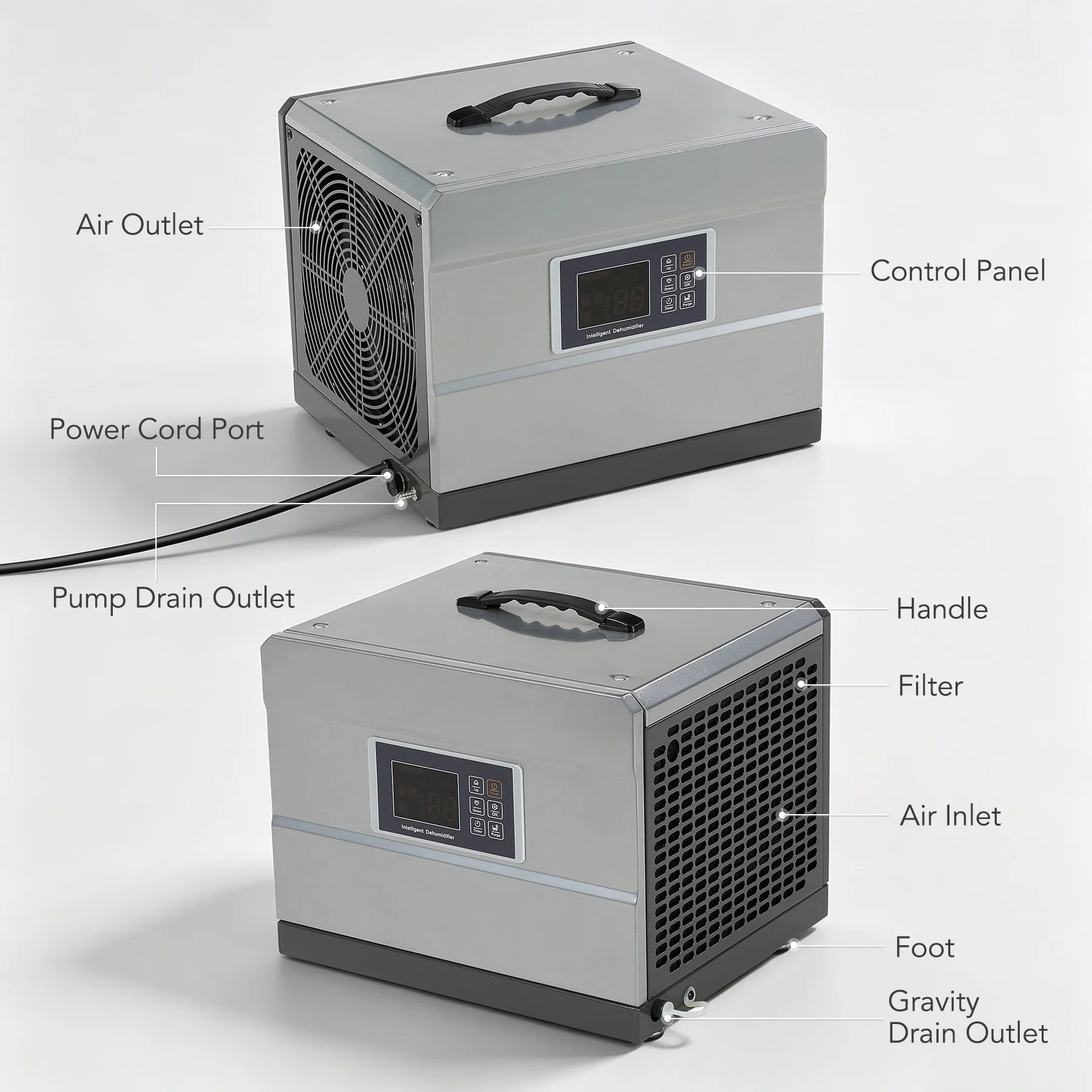 70 Pints Commercial Dehumidifier with Pump & Drain Hose for 1000 Sq. Ft, Auto Defrost, Washable Filter - Image 8