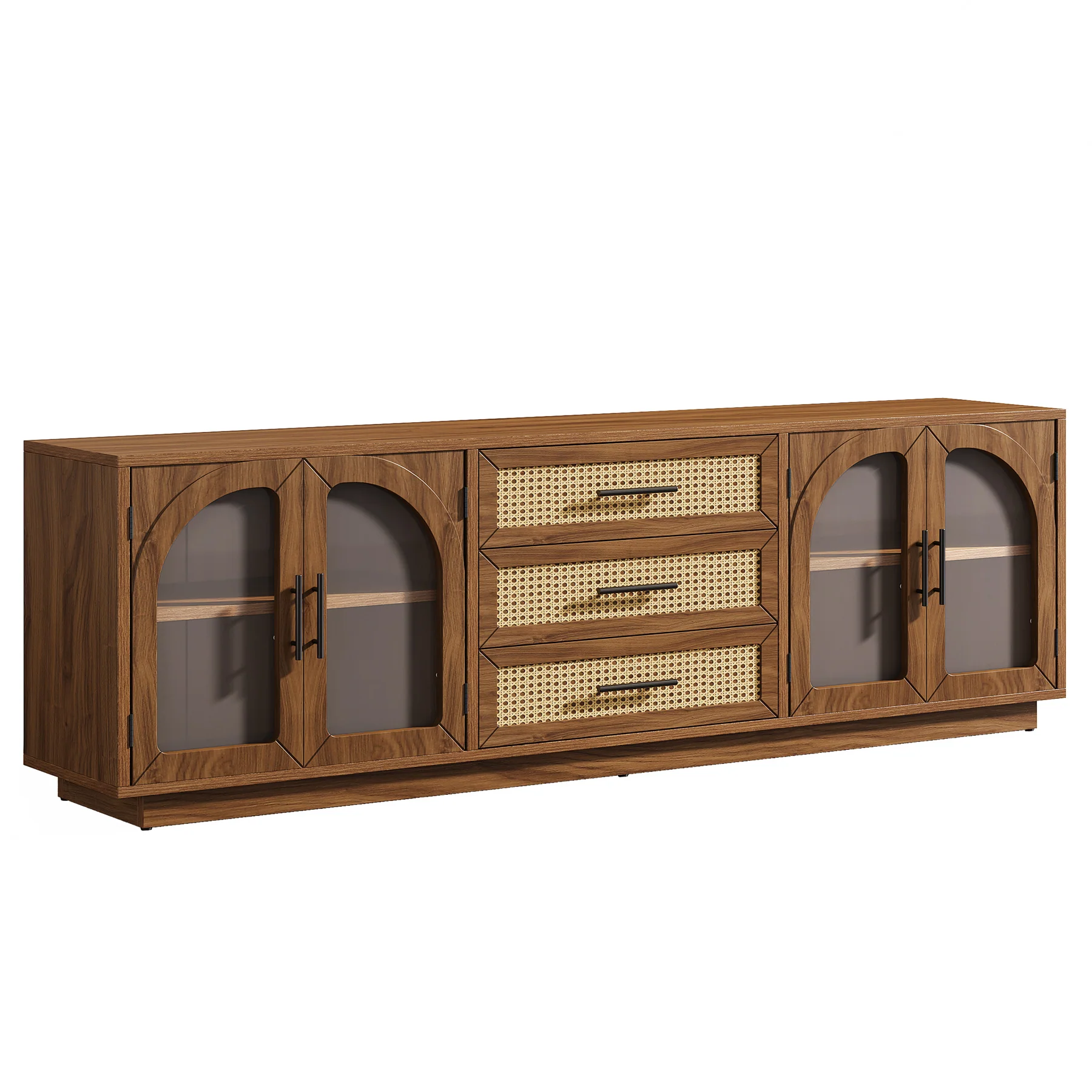 71" Mid-Century Modern TV Stand, Media Console Table with 2 Cabinets & 3 Rattan Drawers - Image 10
