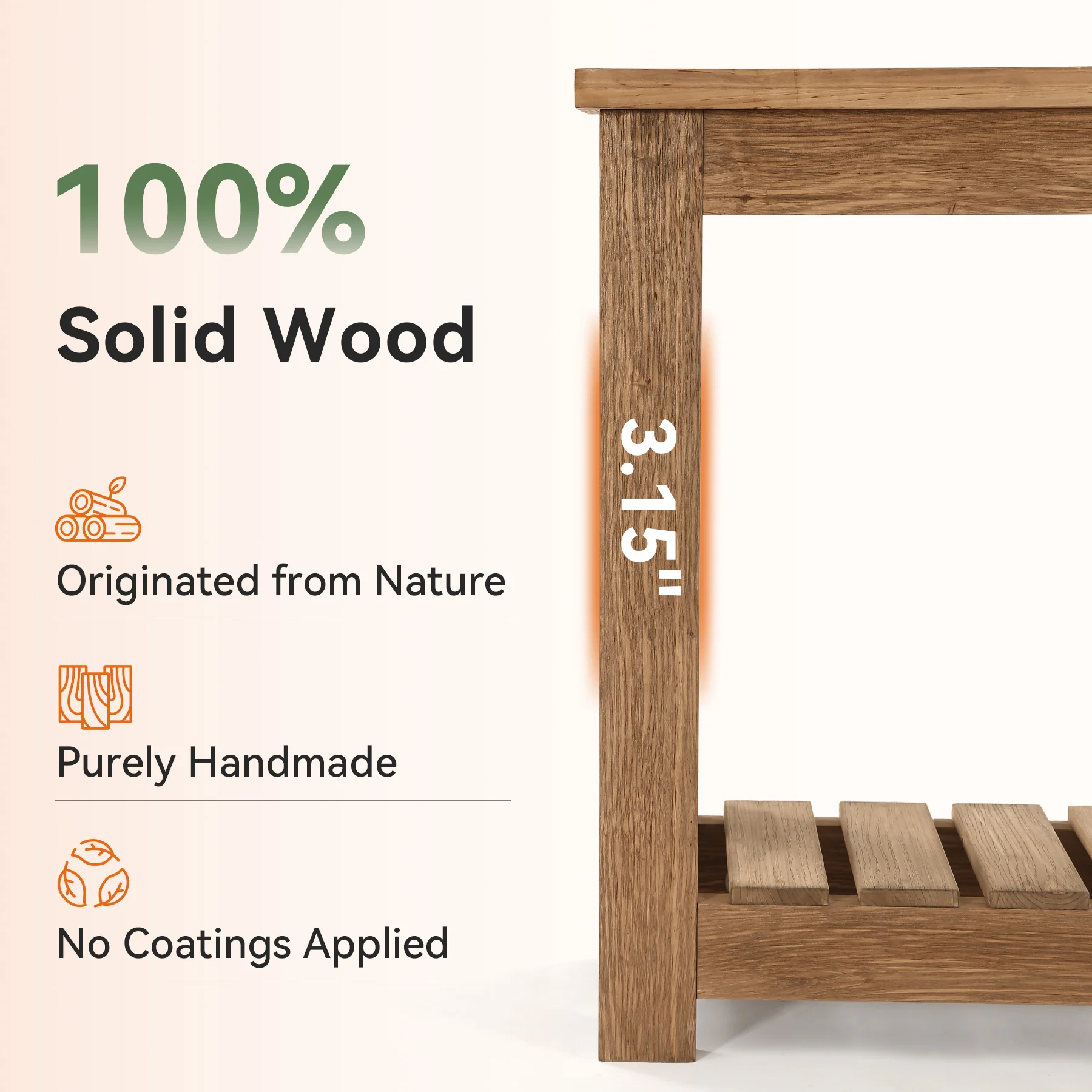 71" Solid Wood Farmhouse Console Table with Storage Shelves, Extra Long Sofa Table for Entryway & Hallway - Image 7