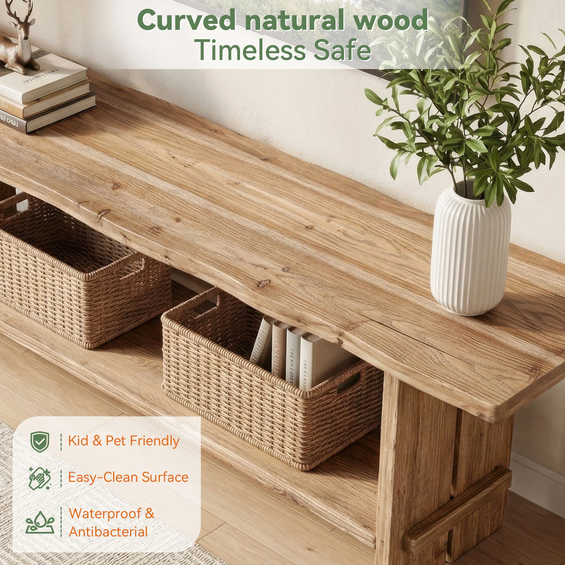 71" Solid Wood TV Stand for 55–85 Inch TVs, Farmhouse Media Console with Storage Shelf, Wooden Entertainment Center - Image 7