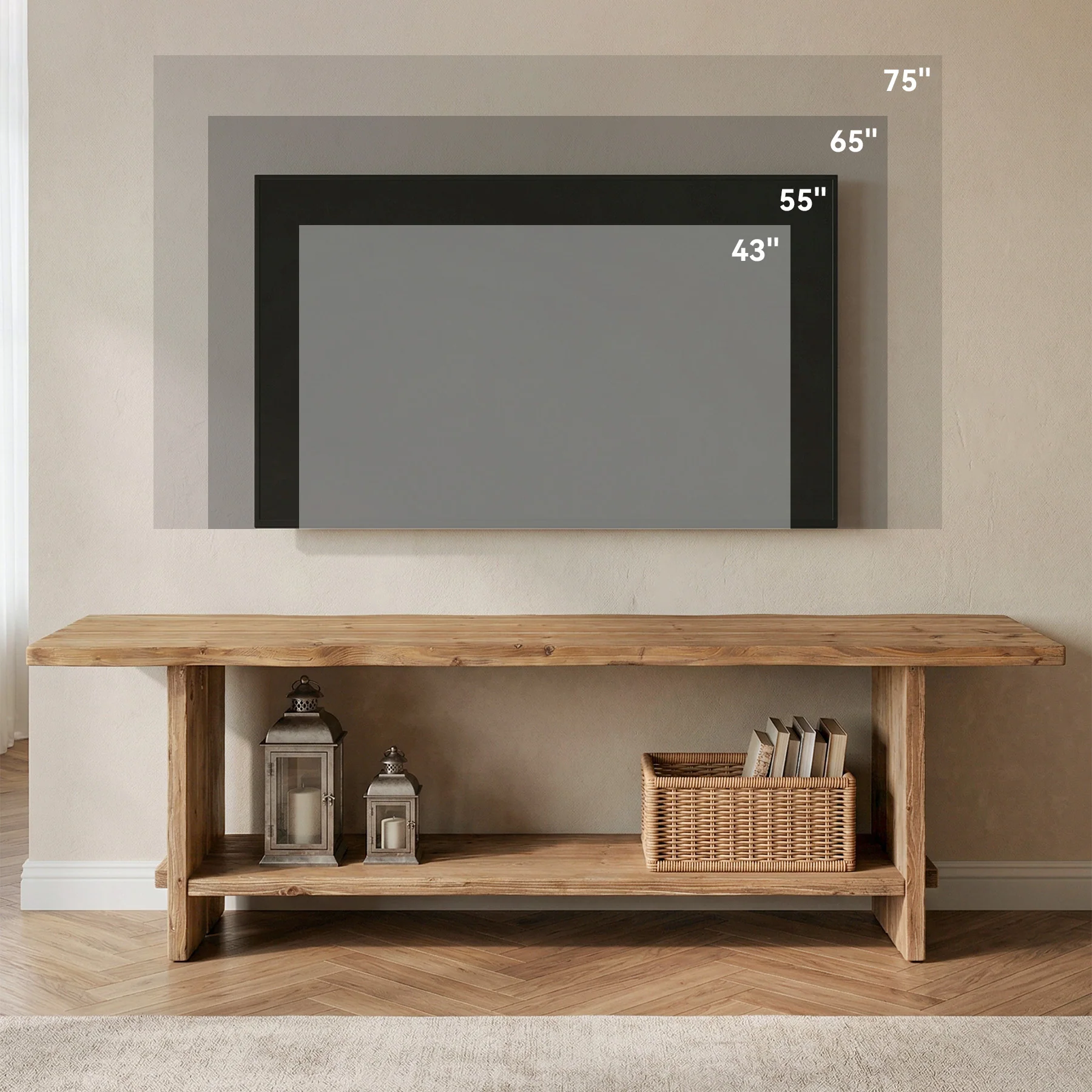 71" Solid Wood TV Stand for 55–85 Inch TVs, Farmhouse Media Console with Storage Shelf, Wooden Entertainment Center - Image 8