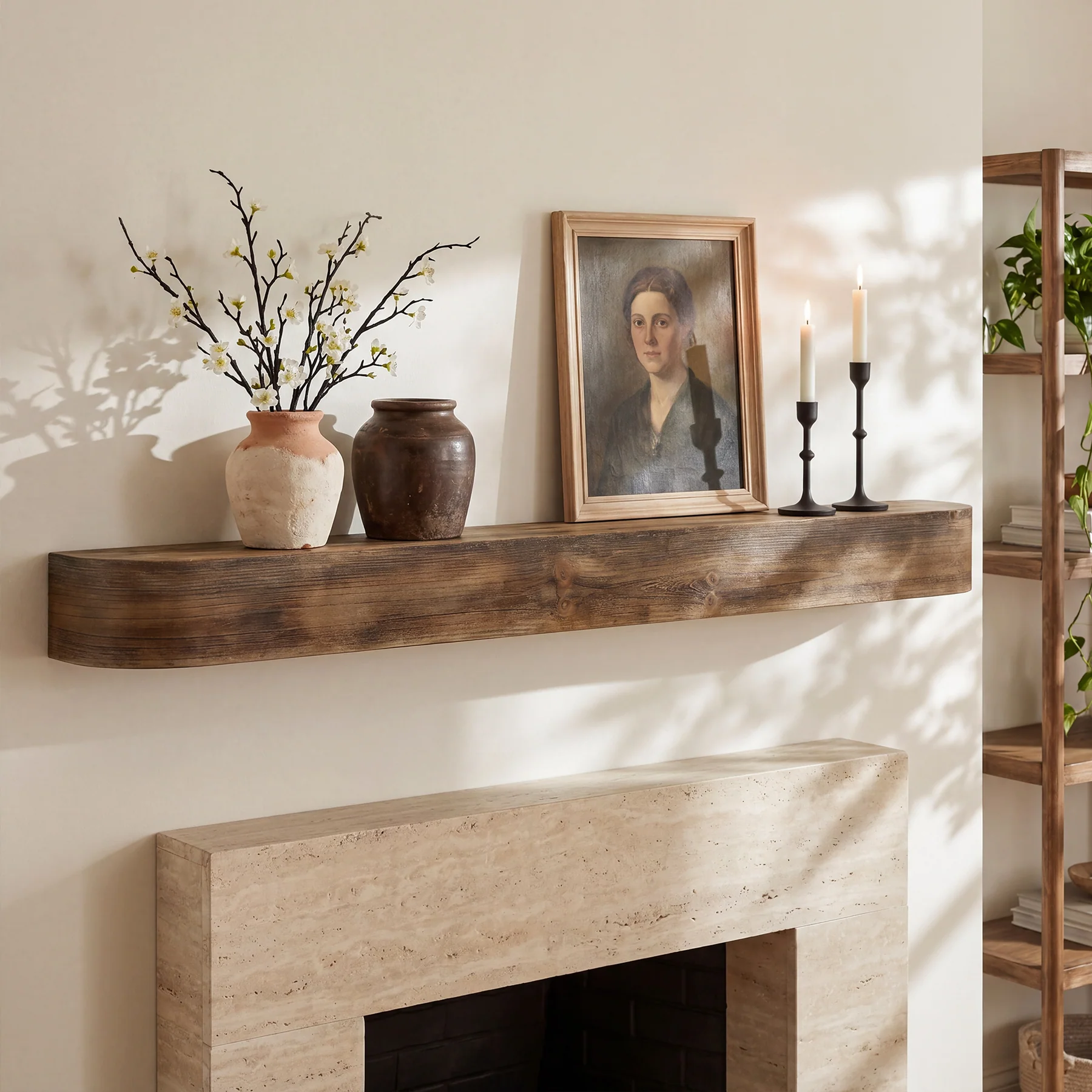 71" Fireplace Mantel, Solid Wood Floating Shelf, Wall Mounted Mantel for Over Fireplace