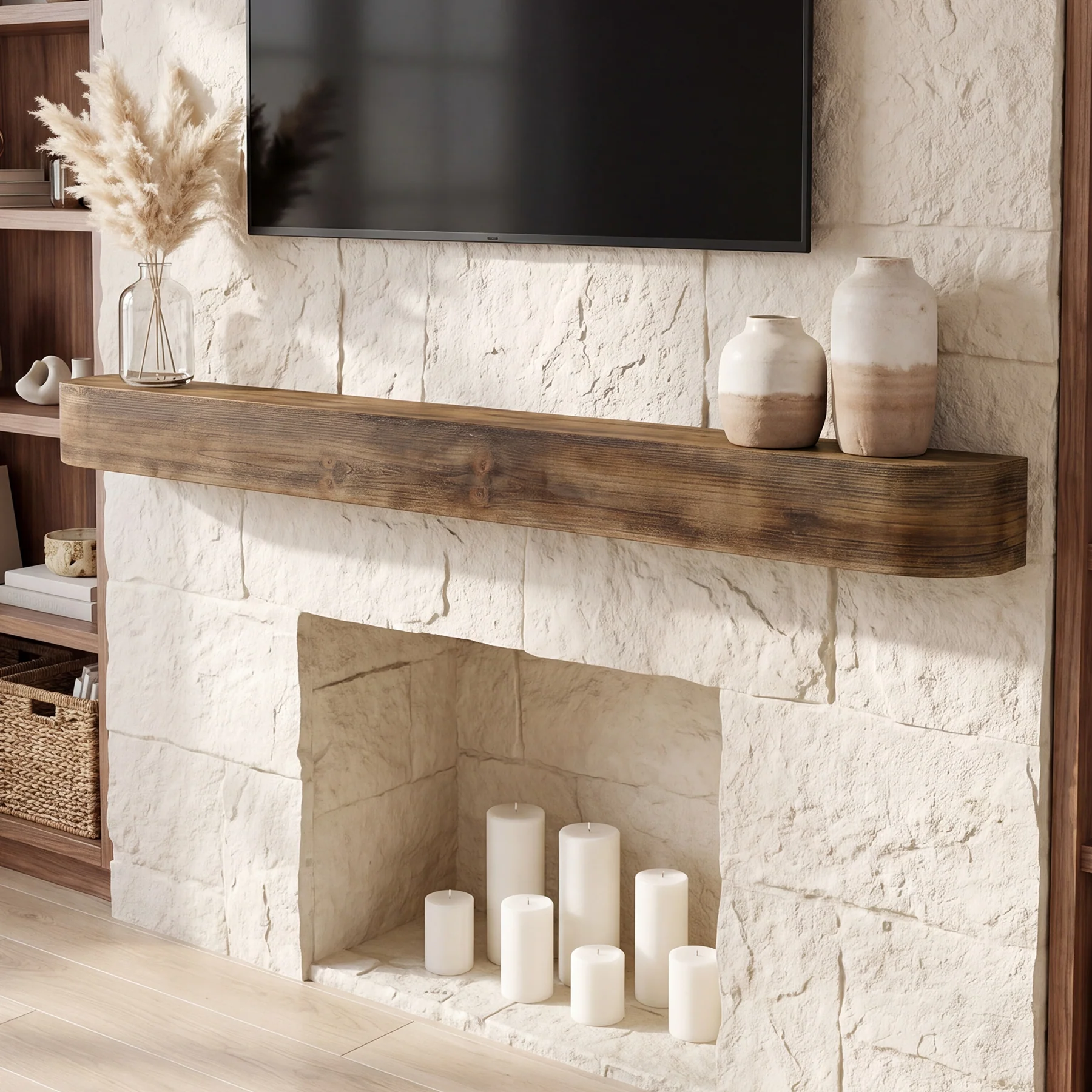 71" Fireplace Mantel, Solid Wood Floating Shelf, Wall Mounted Mantel for Over Fireplace - Image 5